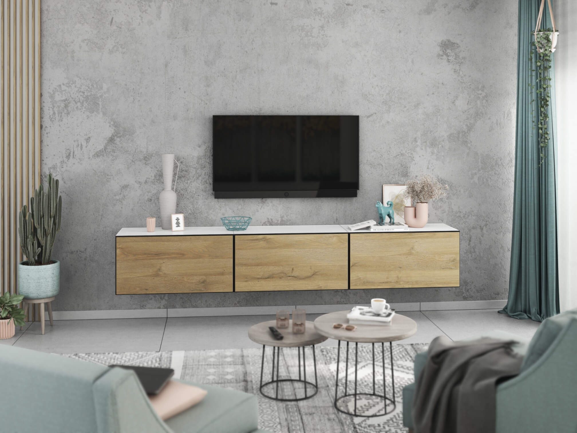 moebel-dich-auf Lowboard VARIANTO 4 (3 tlg., 228 cm breit, 3 St., TV-Schrank bestehend aus 3 Schränken mit Klappe), stehend und hängend