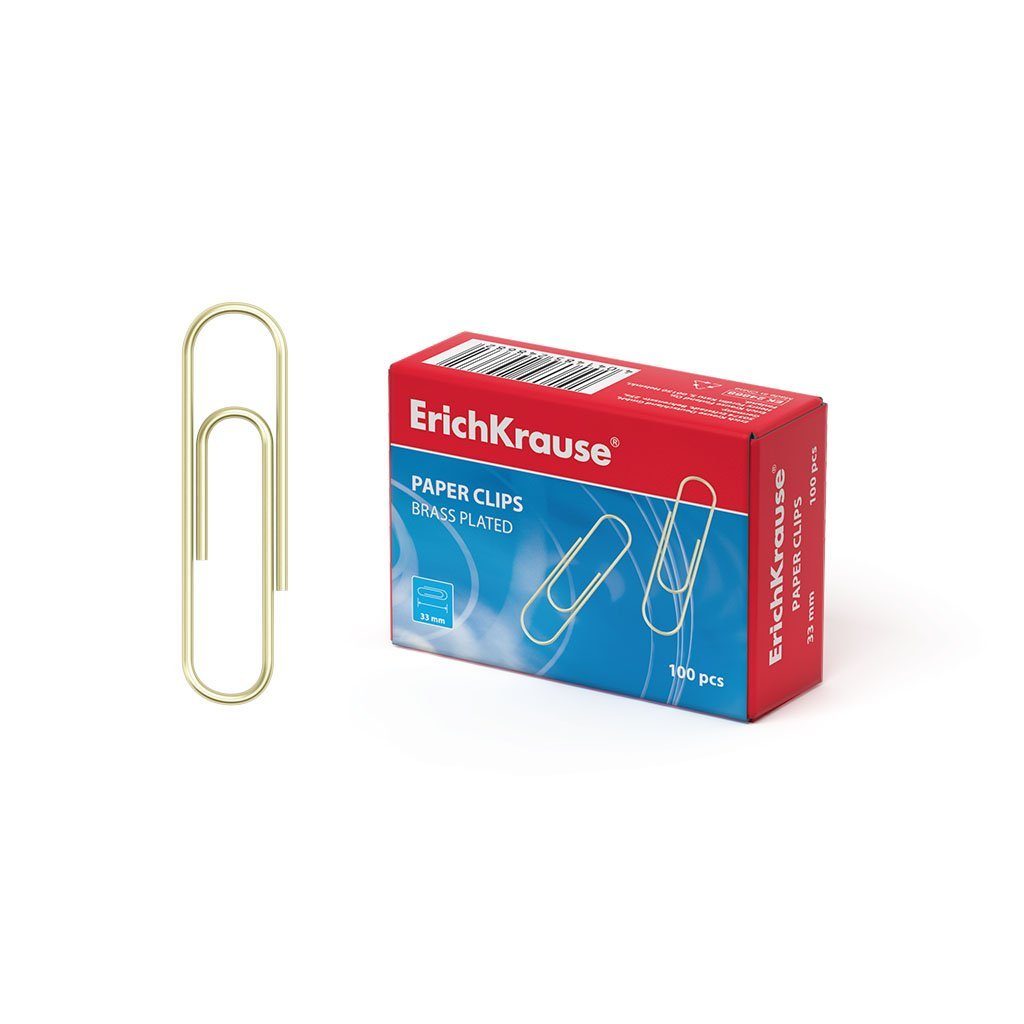 Erich Krause Büroklammer, Büroklammern 33mm Metall kratzfrei & extra stark 100 Stk. messing Gold