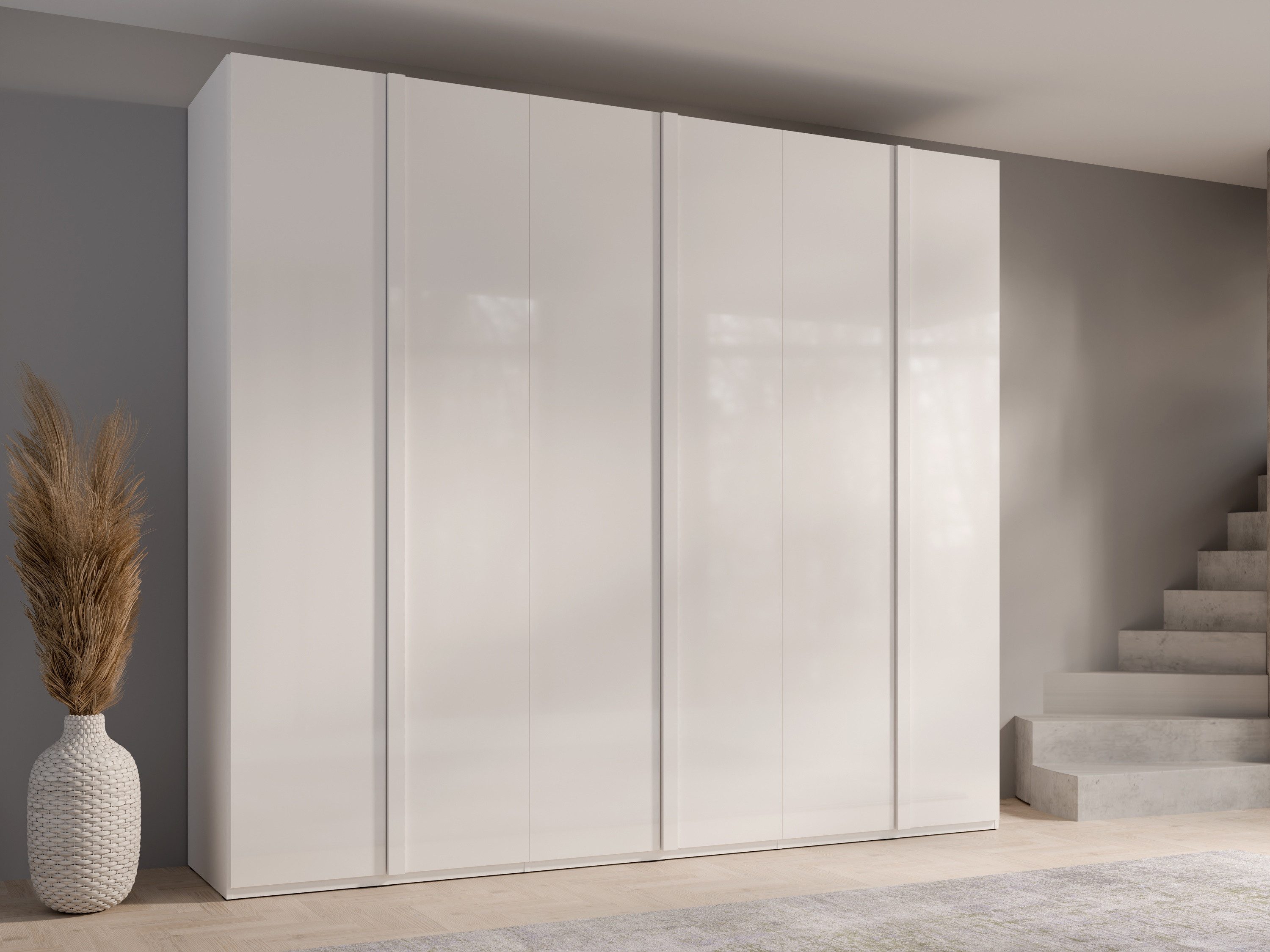 Raumhirsch Furniture Kleiderschrank Drehtürenschrank, Schrank mit viel Stauraum, Garderobenschrank (Maße: 270,5 x 236,5 x 60,7 cm (6 Türen, Hochglanz Weiß, 3 Kleiderstangen) geeignet für Schlafzimmer und Ankleidezimmer