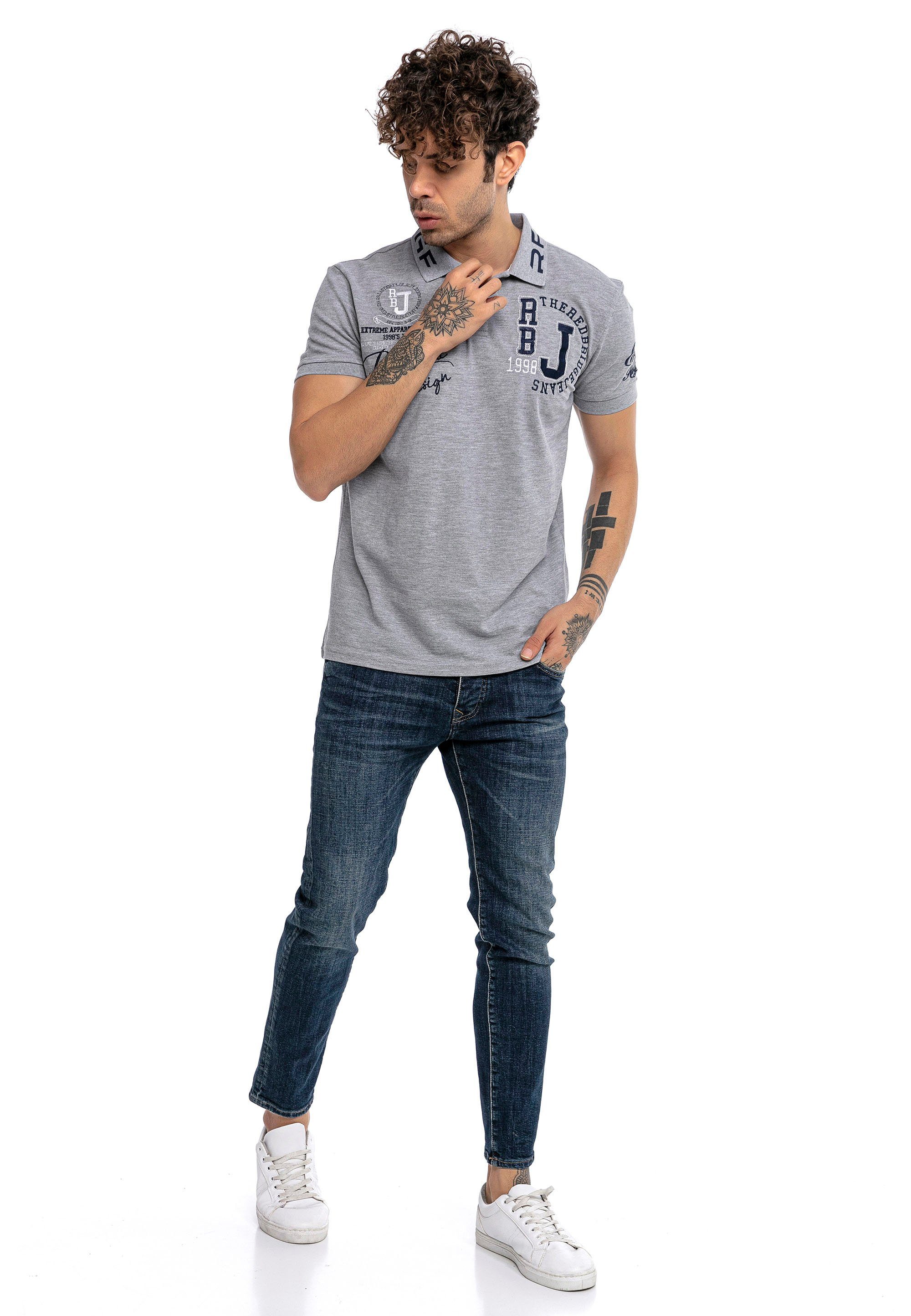 RedBridge Poloshirt Orlando mit Stickerei im Slim Fit grau-meliert