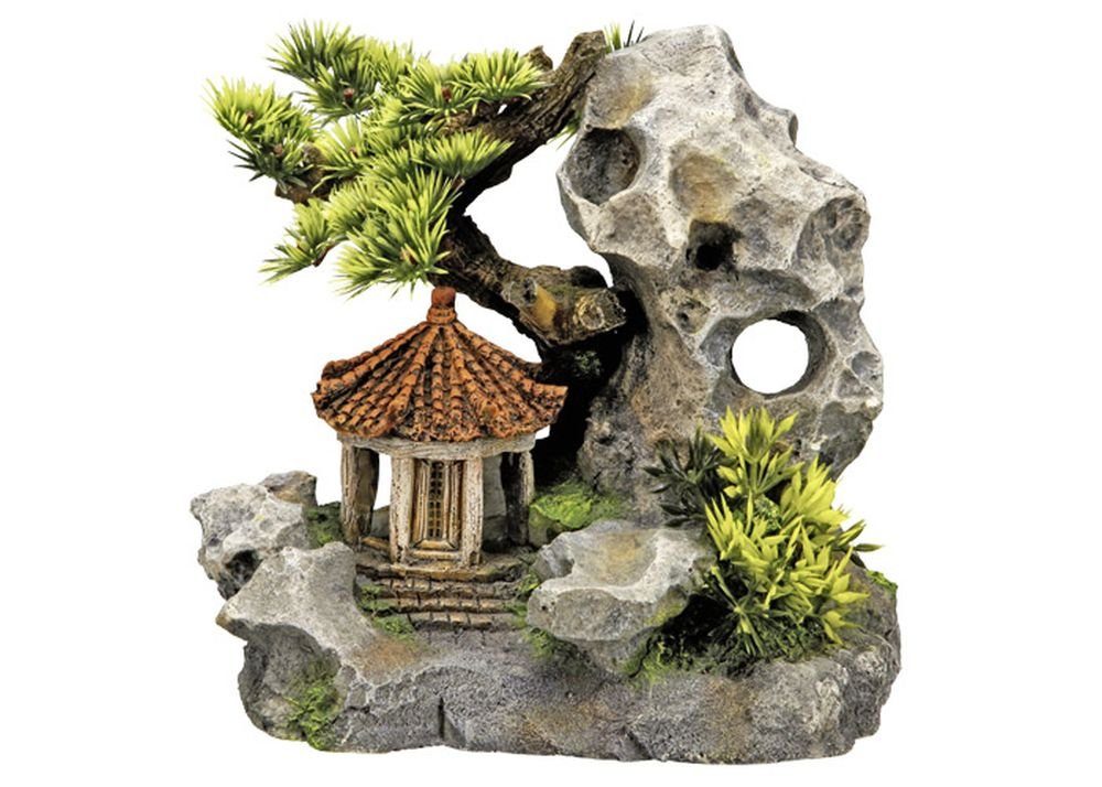 Aquariendeko Aqua Ornaments "TEMPEL AN KLIPPE" mit Pflanzen