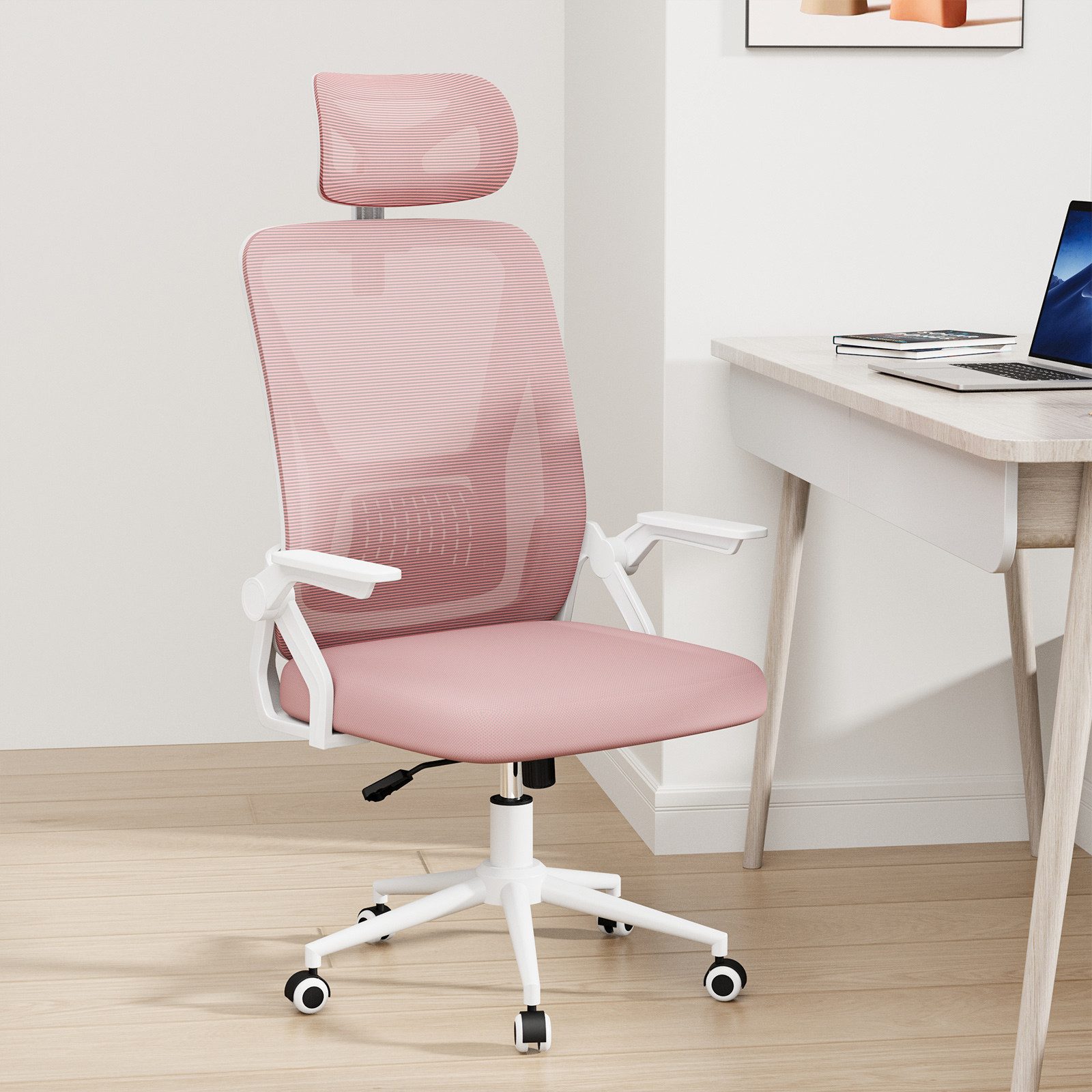 ZAISZE Bürostuhl Ergonomisch Schreibtischstuhl Höhenverstellbar mit Wippfunktion (90° hochklappbaren Armlehnen, ergonomischer Schreibtischstuhl mit Lendenstütze und Kopfstütze, atmungsaktive Netzbespannung, um 360° drehbarer Stuhl)