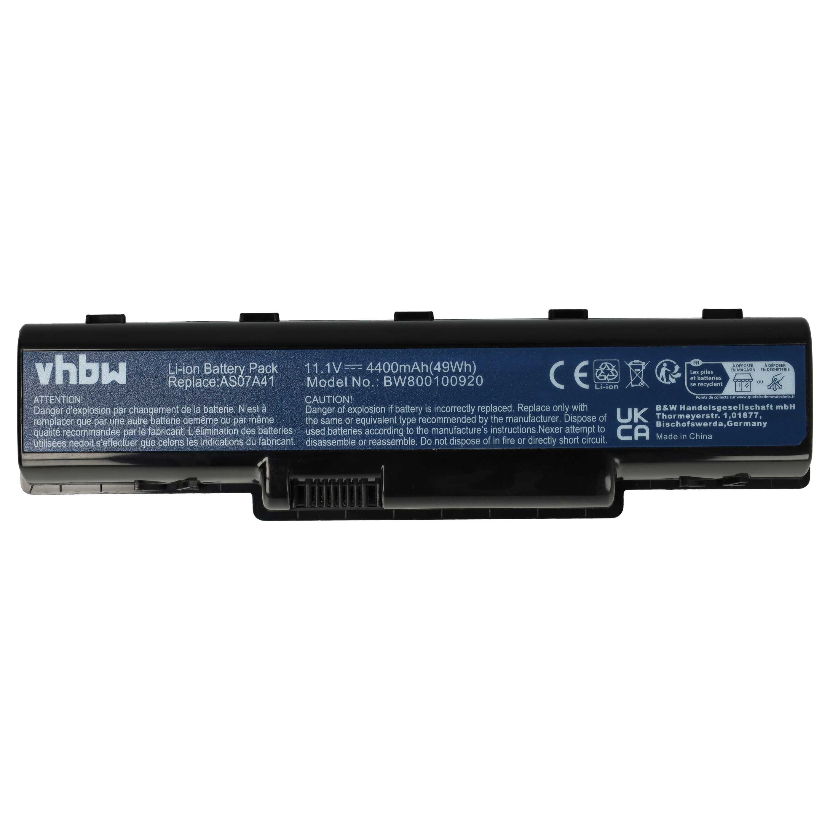 vhbw Akku Ersatz für Acer AS07A72, AS07A52, AS07A51, AS07A42, AS07A41, Laptop-Akku Akku Li-Ion 4400 mAh (11,1 V, 1 St), Leistungsfähiger Austausch-Akku für Notebook, Wiederaufladbar, Jede