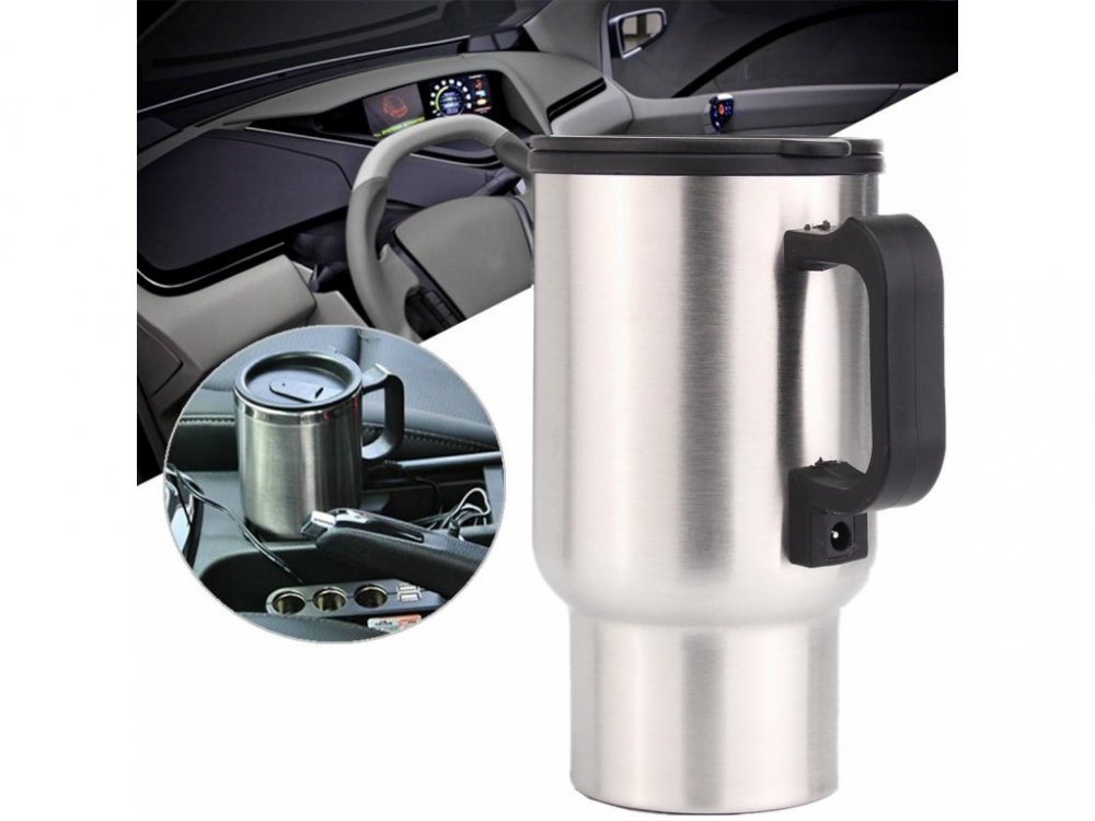 LA CUTE Thermobecher isolierte Auto Heiz-Thermoskanne Warmhaltebecher, Edelstahl, Hält Getränke dank 12V-Anschluss im Auto warm