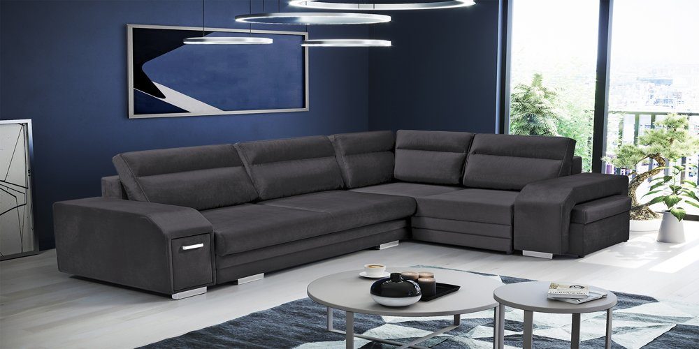 DB-Möbel Ecksofa Ecosofa Millo mit Hocker und Minibar, mit Schlaffunktion.