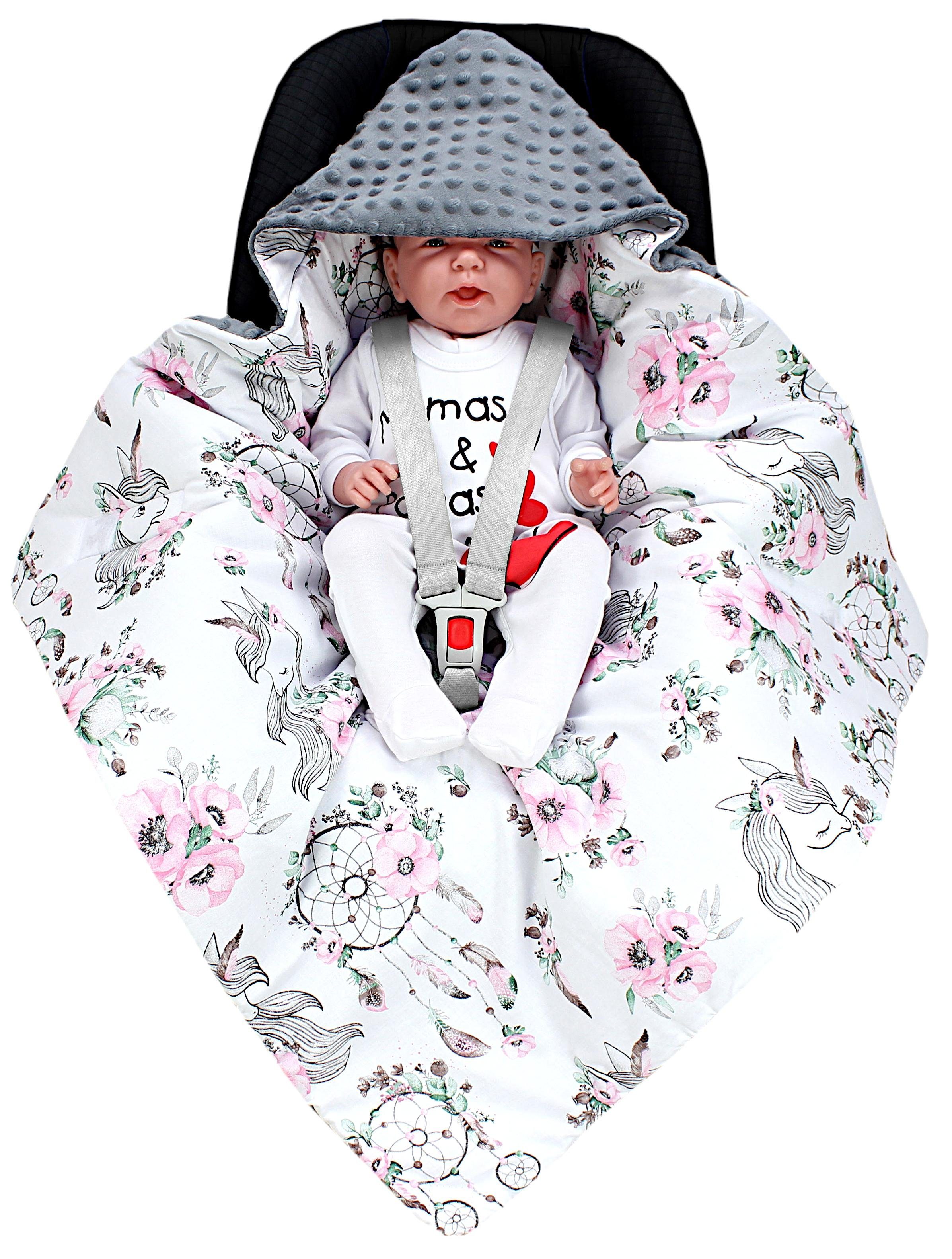 Einschlagdecke Baby Winter 75 / x TupTam Decke Einhorn Wickeldecke Rosa für Babyschale Traumfänger / Einschlagdecke 75