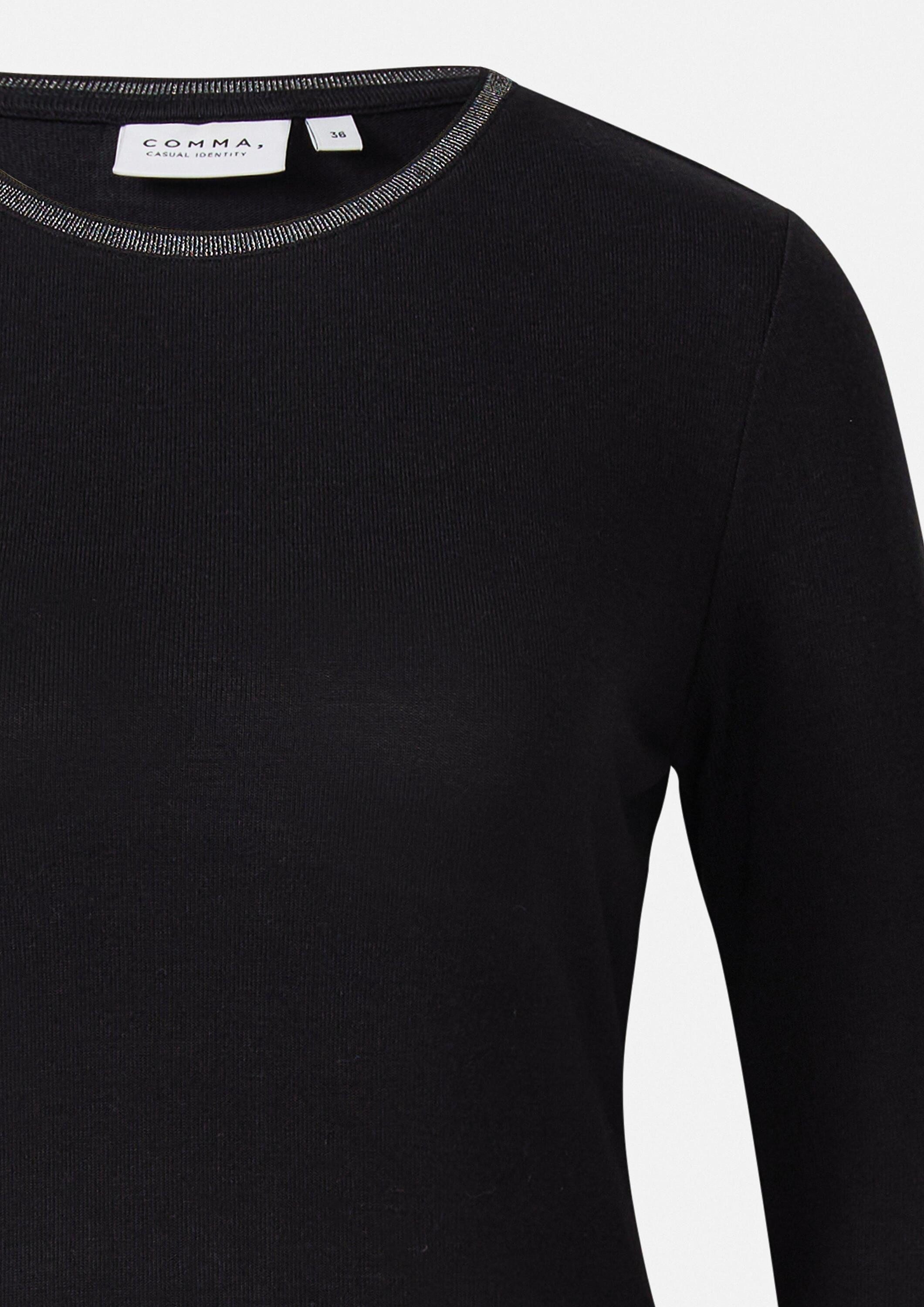 comma Langarmshirt T-Shirt Longsleeve im Slim Fit mit Glitzer-Detail