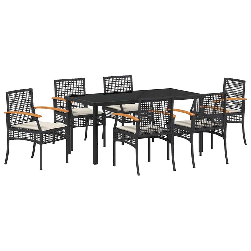 vidaXL Gartenlounge-Set Garten Essgruppe 7 pcs Schwarz Poly-Rattan, (7-tlg)
