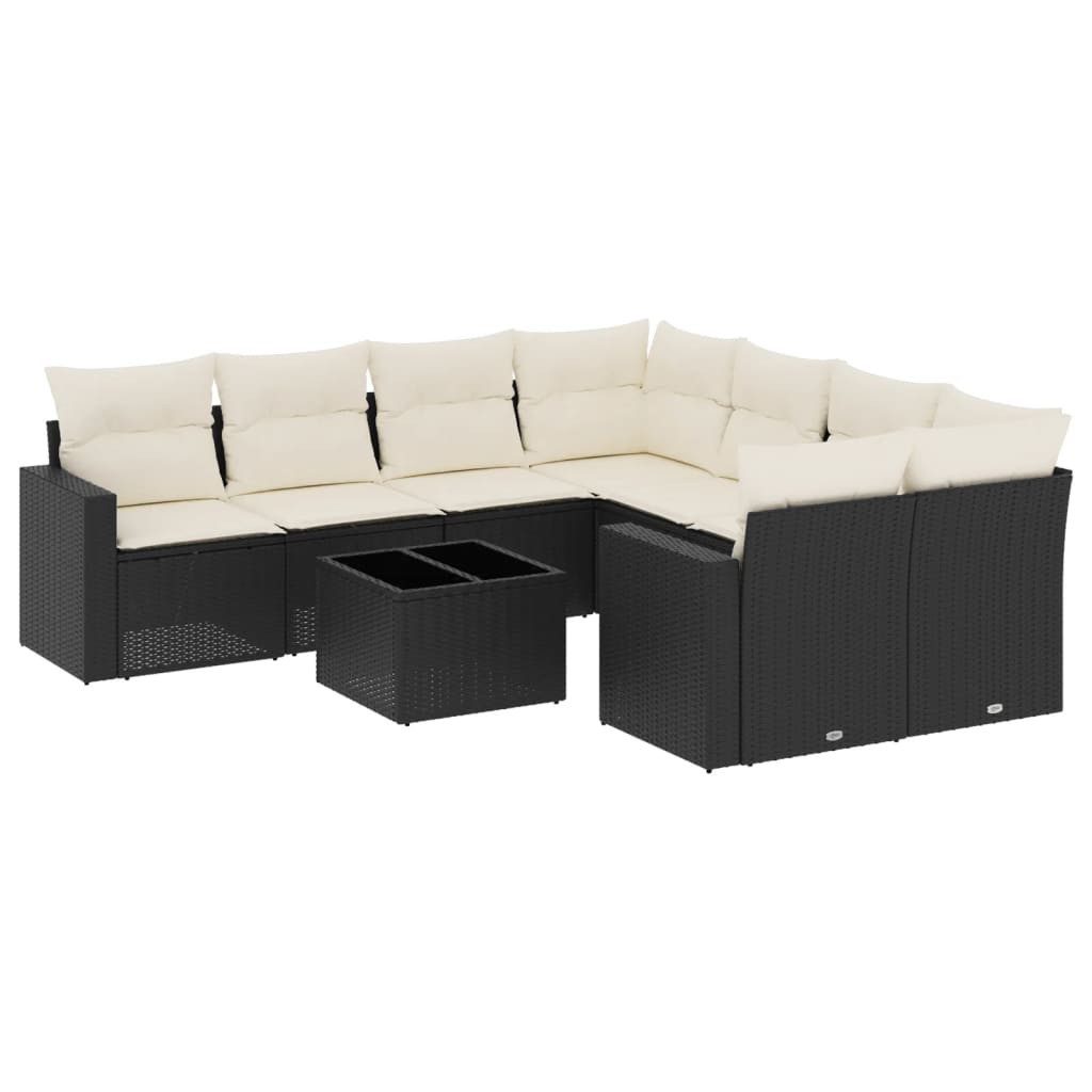 vidaXL Gartenlounge-Set 9-tlg. Garten-Sofagarnitur mit Kissen Schwarz Poly Rattan, (1-tlg)