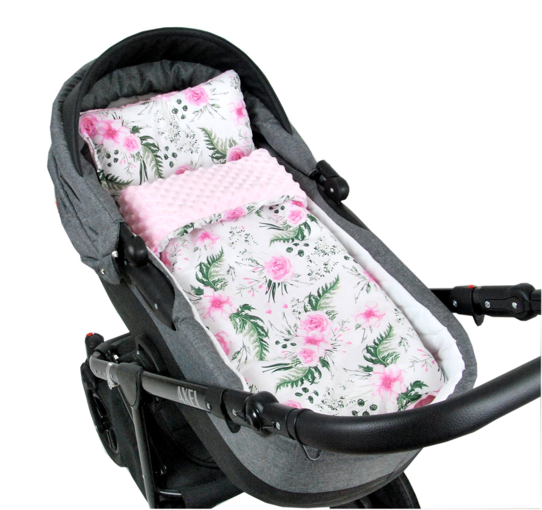 Kinderdecke BABYLUX Babydecke MINKY 2Set Kuscheldecke Decke 75 x 60cm Kinderwagen, BabyLux, MP110 - Rosa + Blumen