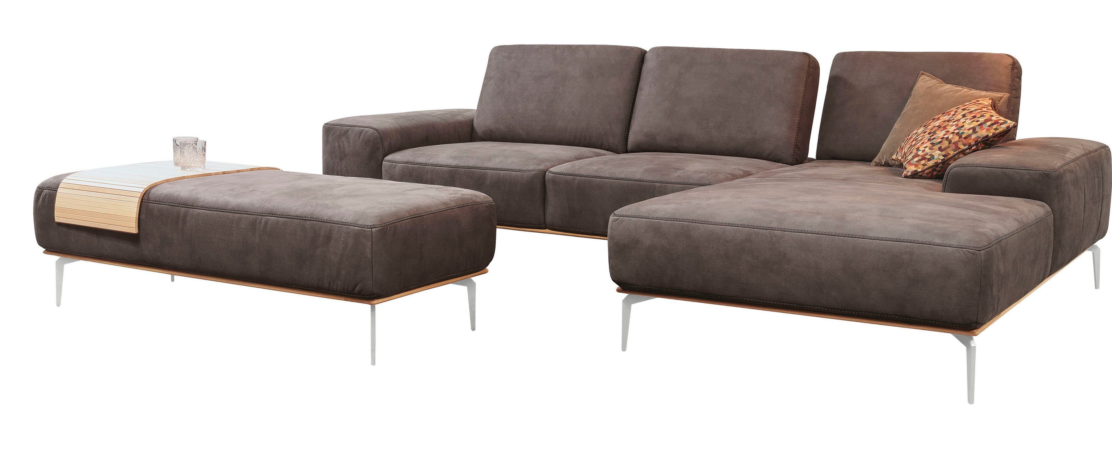 W.SCHILLIG Ecksofa run, Designsofa mit tollem Sitzkomfort, bequem, L-Form, mit elegantem Holzsockel, Füße in Chrom glänzend, Breite 319 cm