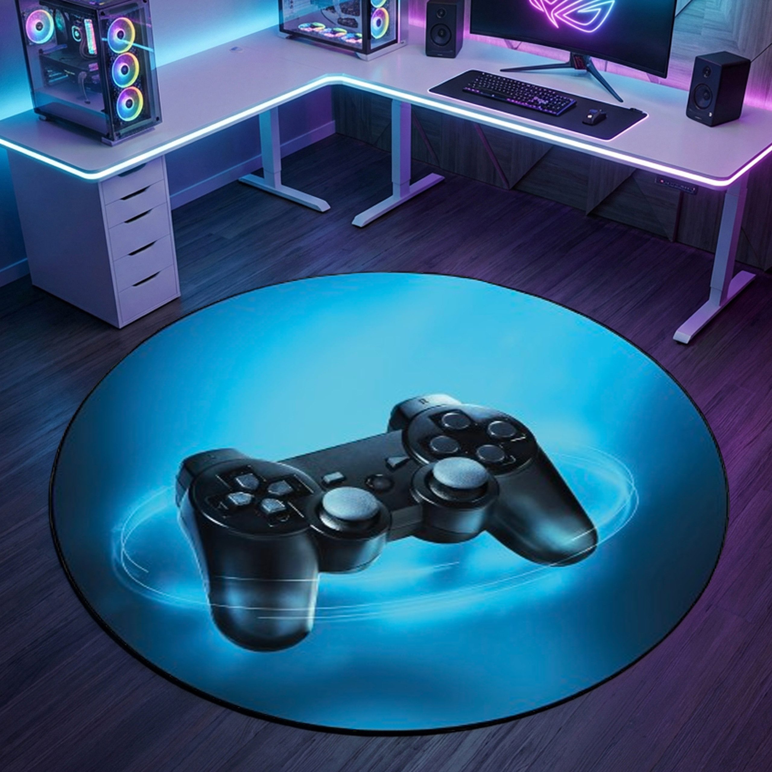 Carpetia Designteppich Gaming Style, rund, Höhe: 5 mm, mit grafischen Gaming-Motiven in Neon-Optik