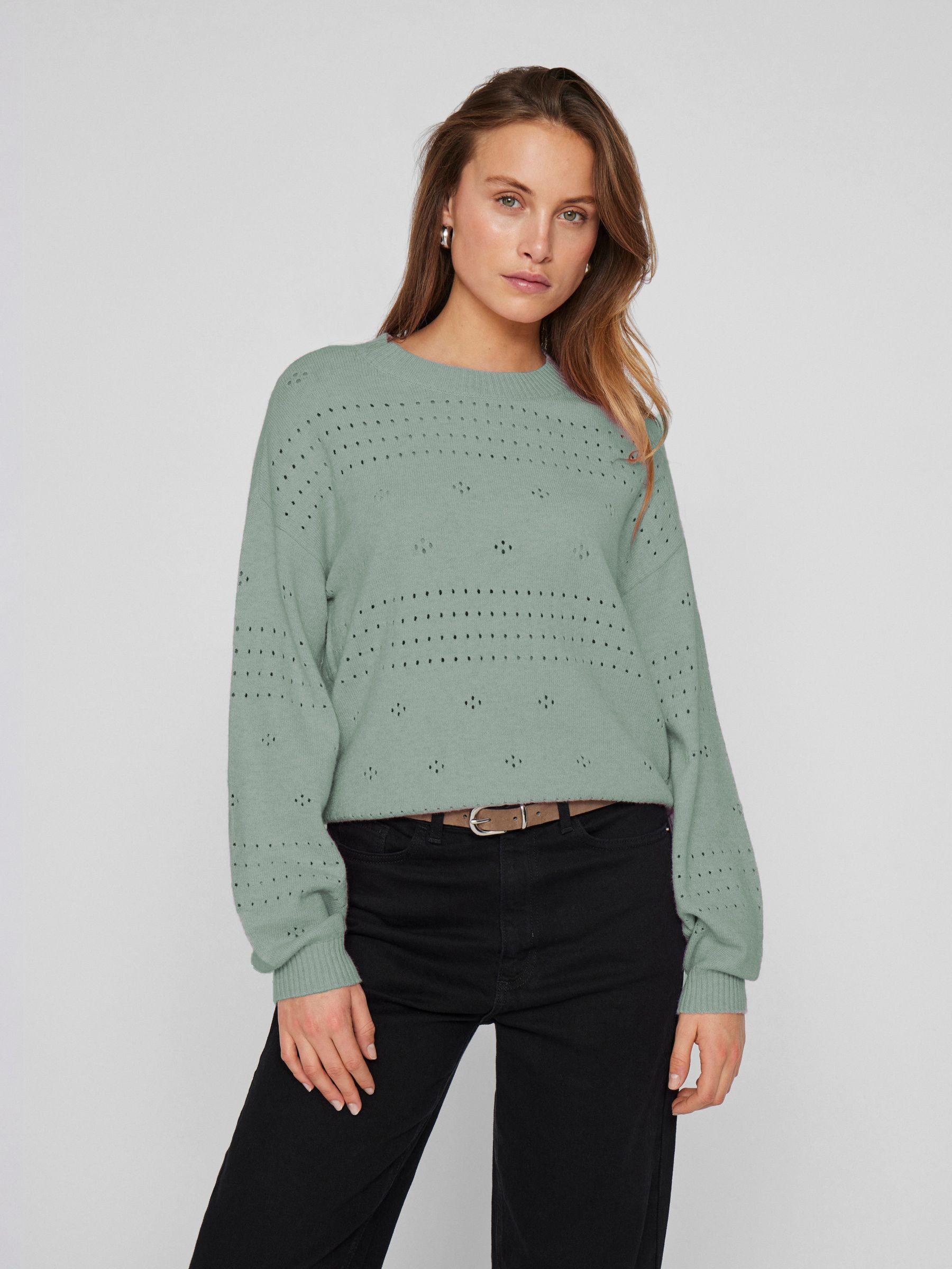 Vila Strickpullover Pointelle Design Strickpullover Rundhals günstig online kaufen