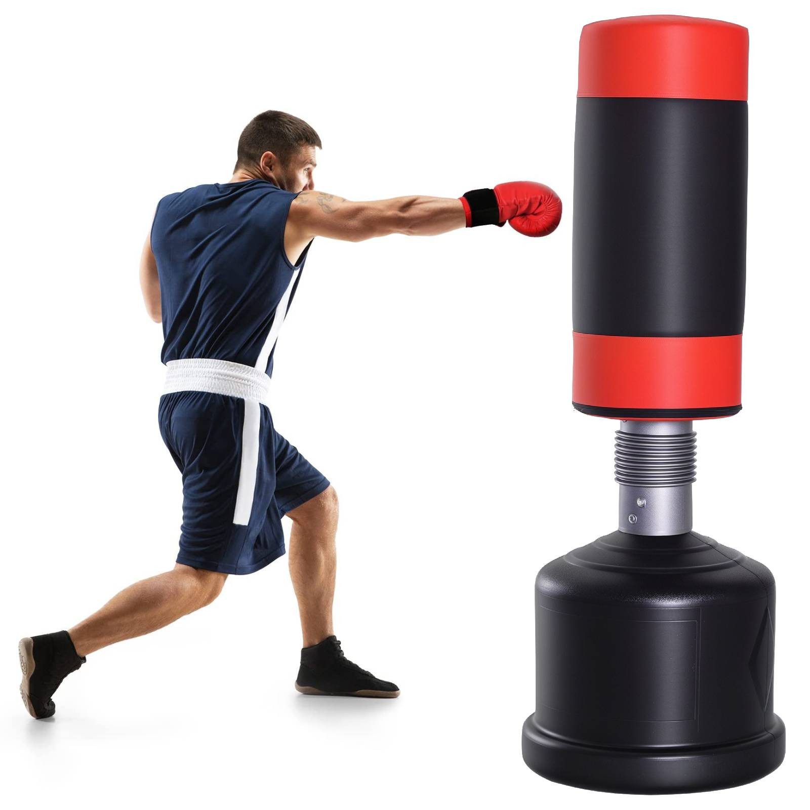 BlingBin Boxsack Standboxsack Höhenverstellbar mit Federung, Trainingboxsack, Rot (1er Set, 1-tlg., Gesamtmaße: 58*58*186cm, Belastbarkeit: 150kg), Ideal für Training & Fitness, für Erwachsene & Jugendliche