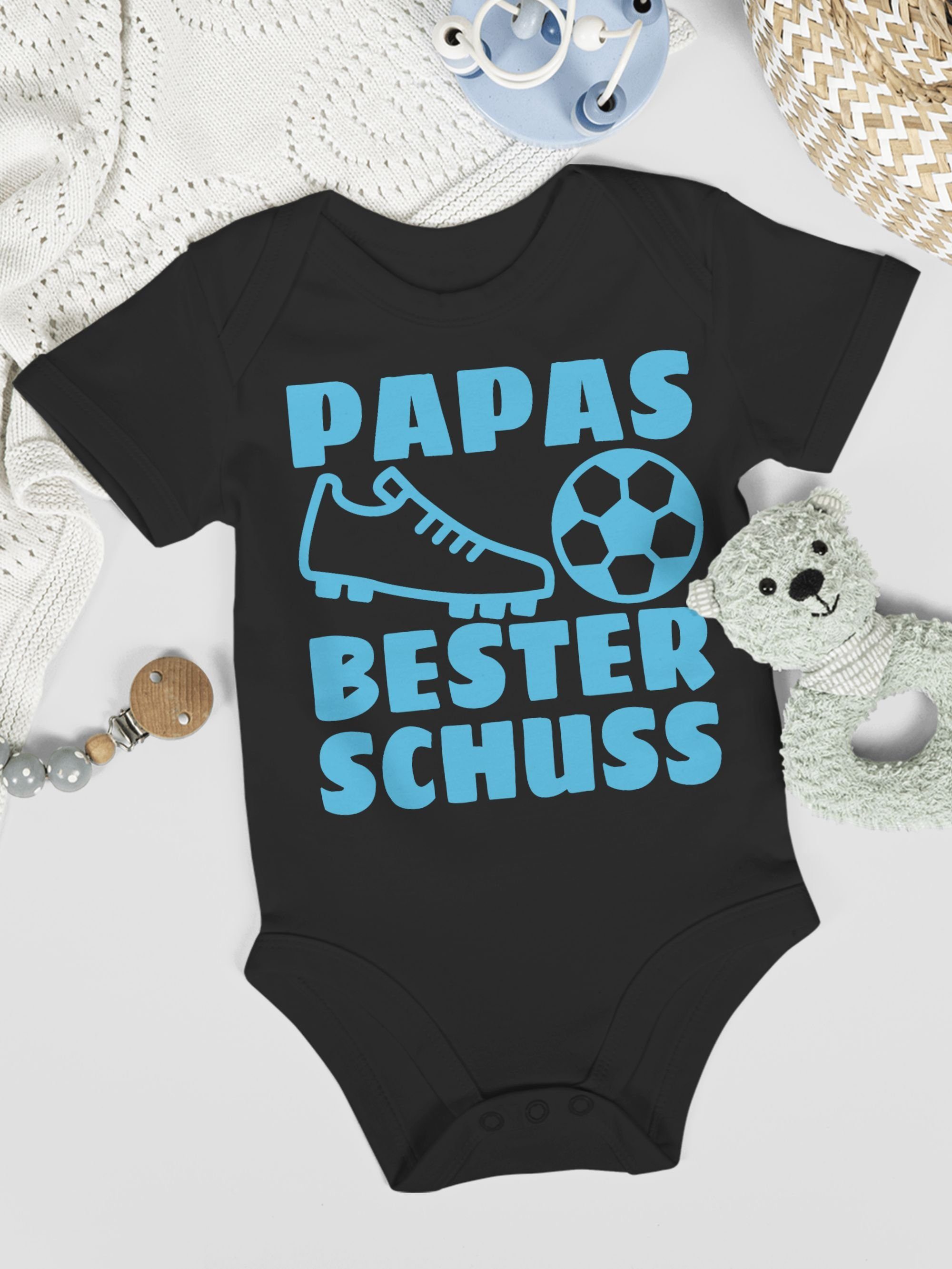 Shirtracer Shirtbody Papas bester Fussball - hellblau Treffer mit Schwarz Baby Vatertag Geschenk 2