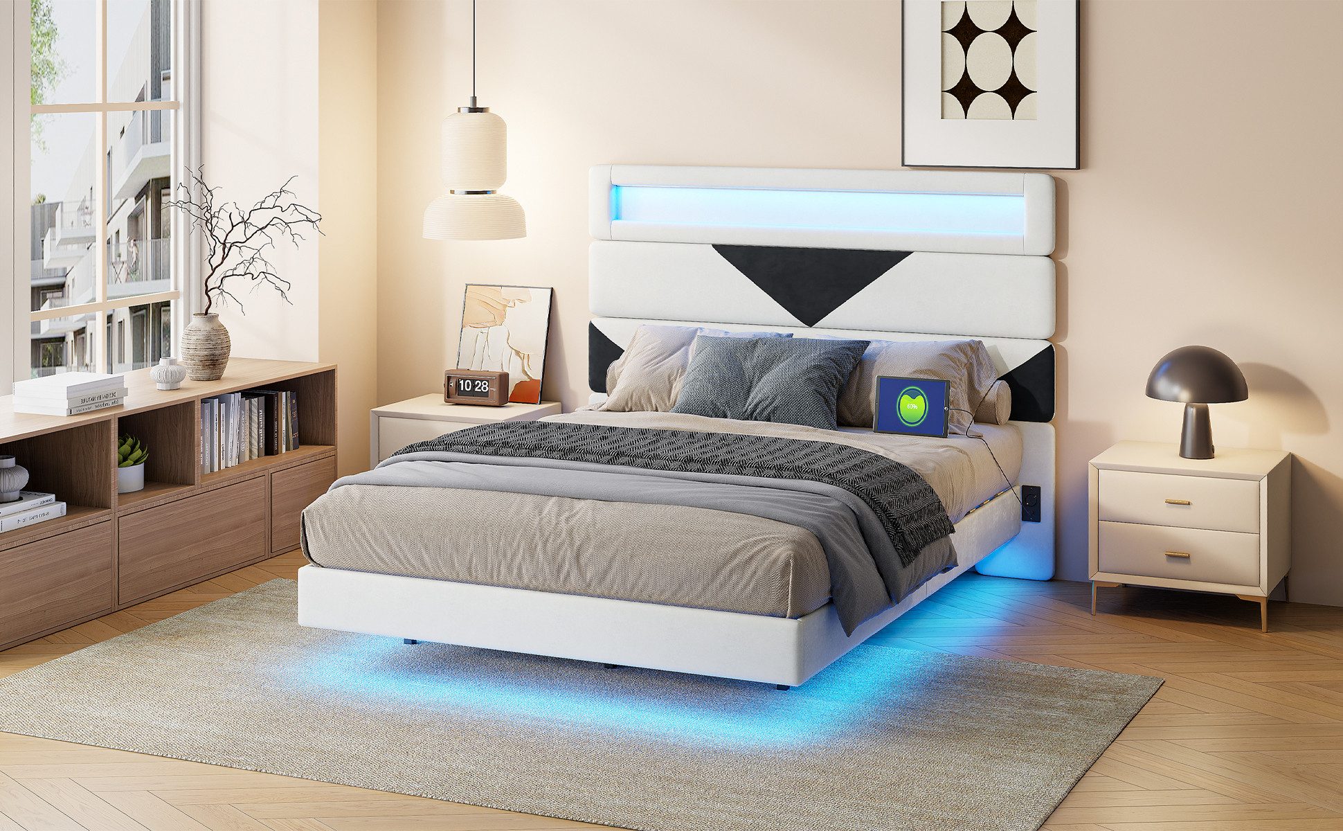 FUROKOY Polsterbett LED Licht Doppelbett Samt günstig online kaufen