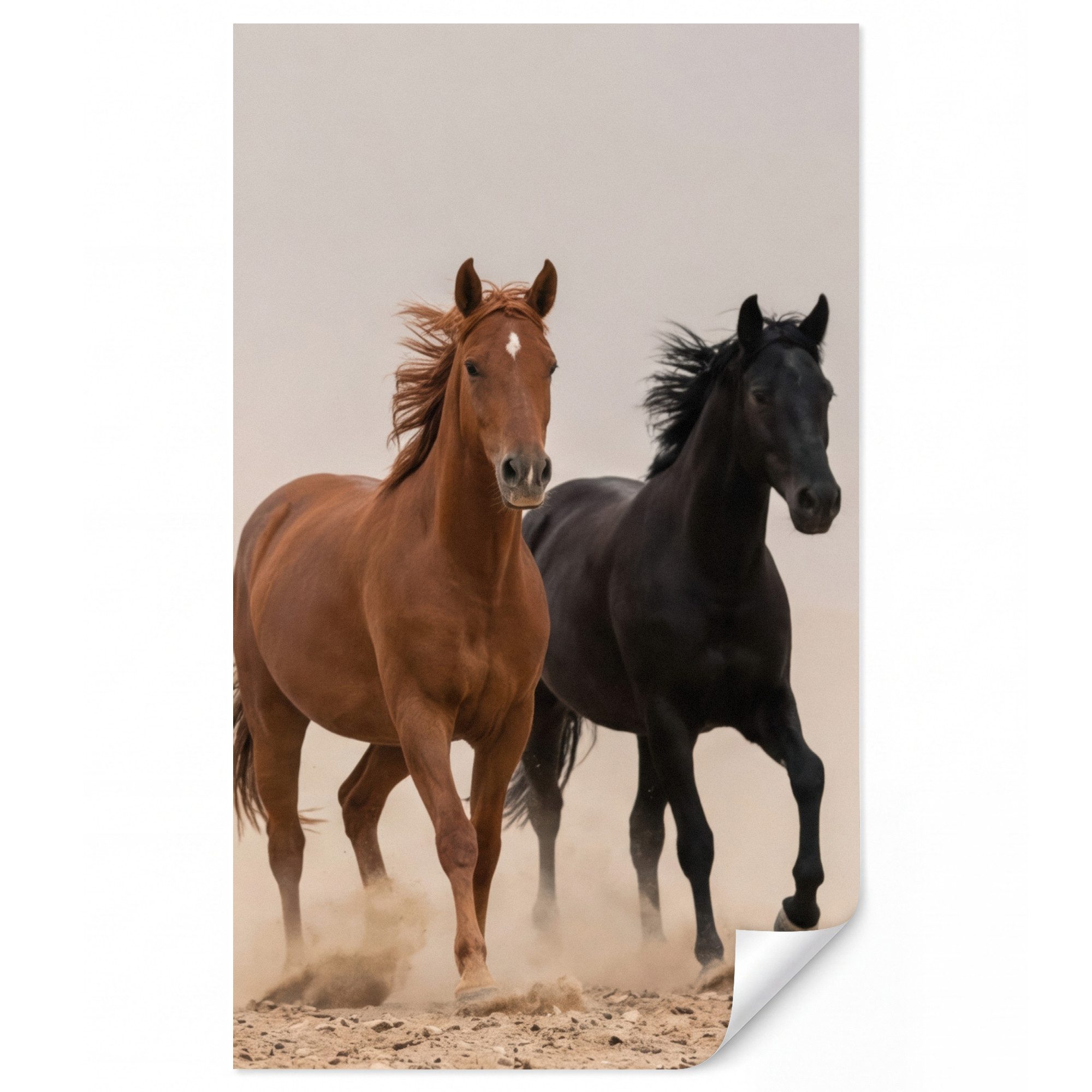 OnlyWow Fototapete Pferdeherde - Staubwolke - Braun - Schwarz, Matt, bedruckt, Wandtapete, bedruckt, Schlafzimmer 120x200cm