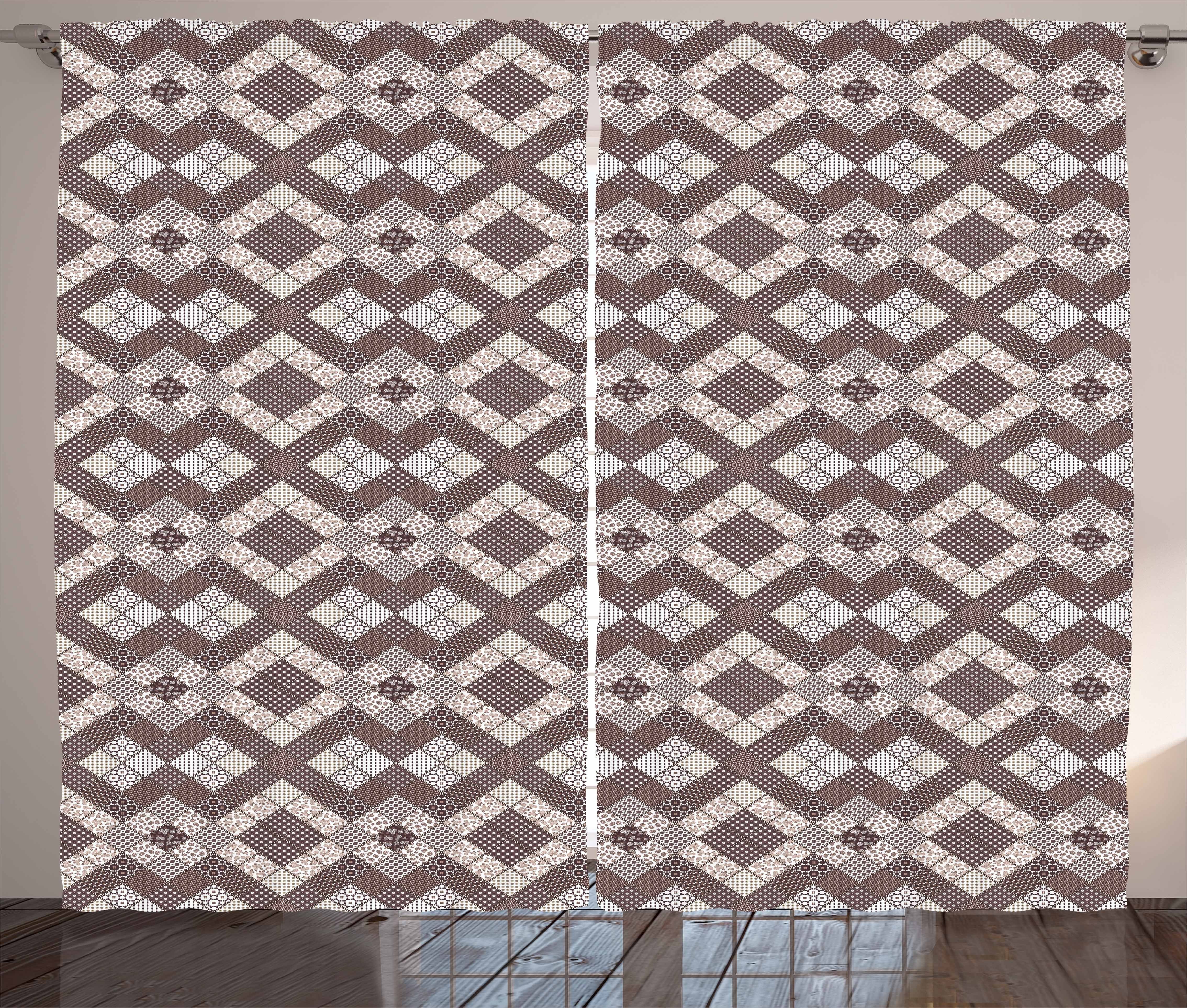 Gardine Schlafzimmer Kräuselband Vorhang mit Schlaufen und Haken, Abakuhaus, Geometrisch Abstrakt Patchwork