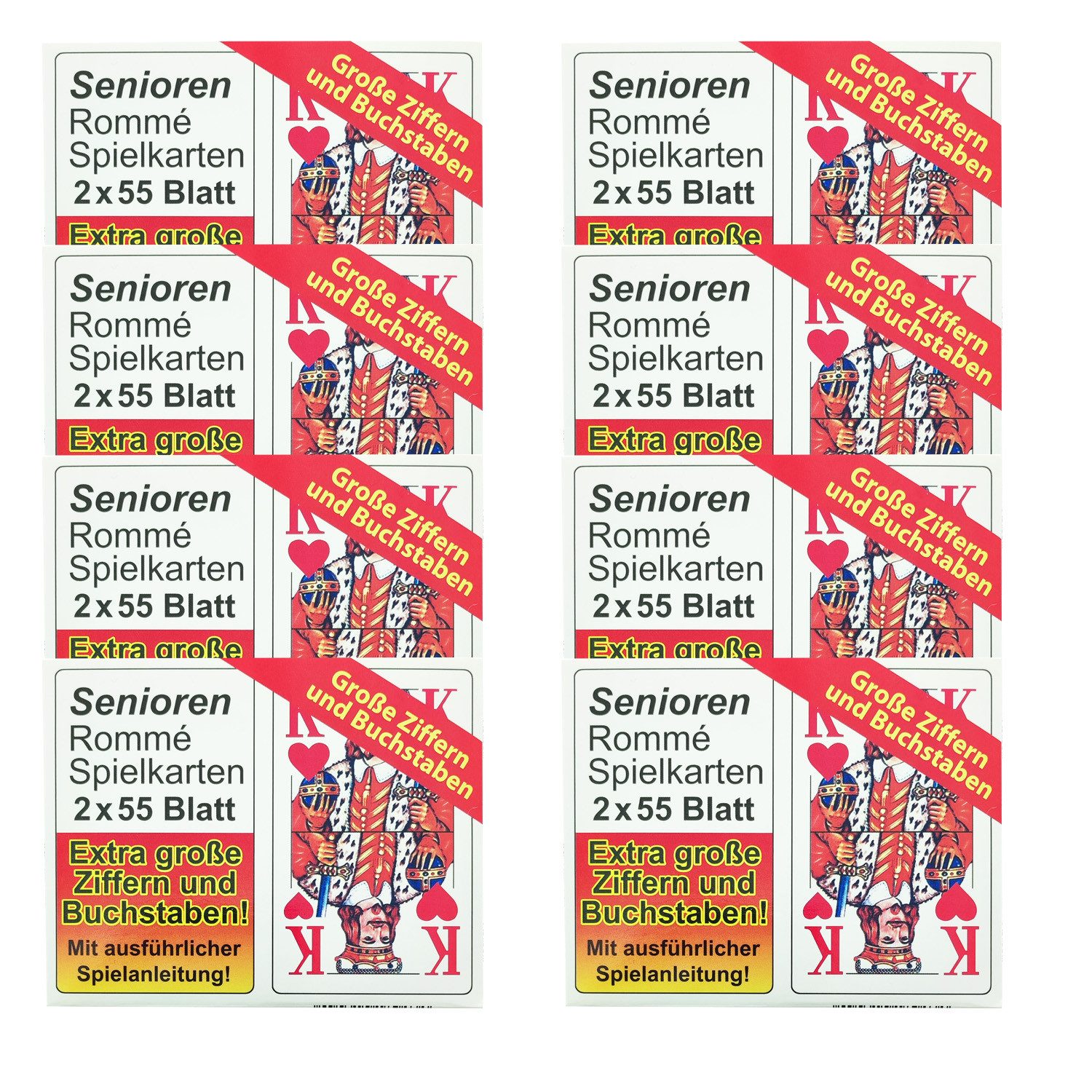 Global Partner Spiel 16 x 55 Blatt Senioren Rommé Spielkartenset, Gesellschaftsspiel, Senioren Rommé Rommé Spielkarten Senioren Kartenspie