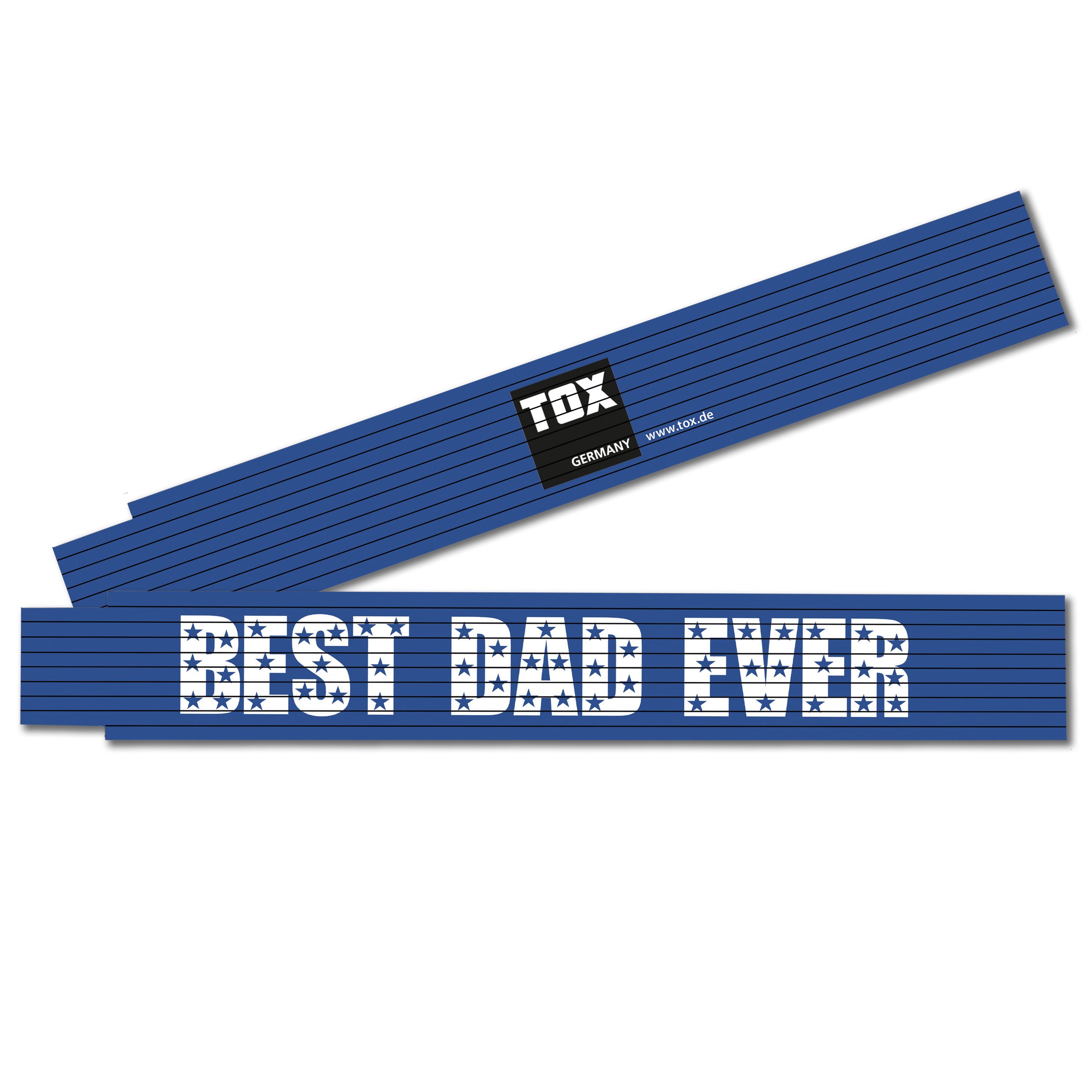 TOX-DÜBEL-TECHNIK Zollstock Meterstab 2 meter, farbenfroh mit cooler Beschriftung, in verschiedenen Farben und mit verschiedenen Sprüchen "BEST DAD EVER" (blau)