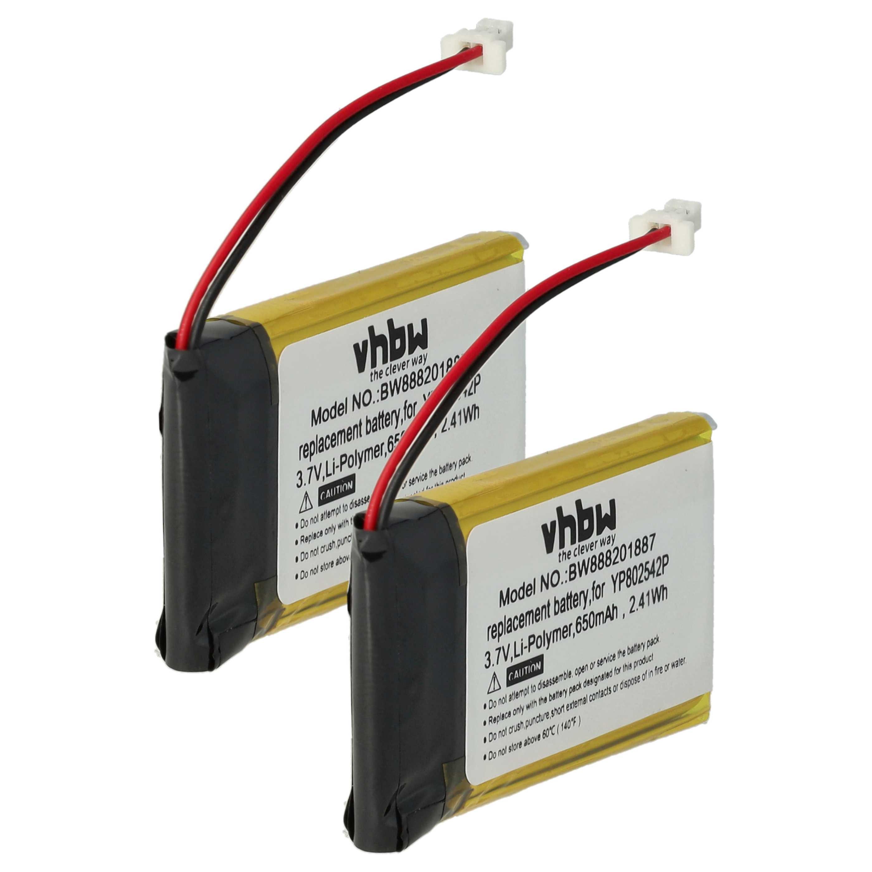 vhbw Akku passend für Sena SF1, SMH-20S, 10S, SMH-10S, 20S, SF2, SF3 Akku Akku Li-Polymer 650 mAh (3,7 V, 2 St), Leistungsfähige Austausch-Akkus für schnurlosen Kopfhörer, Headset