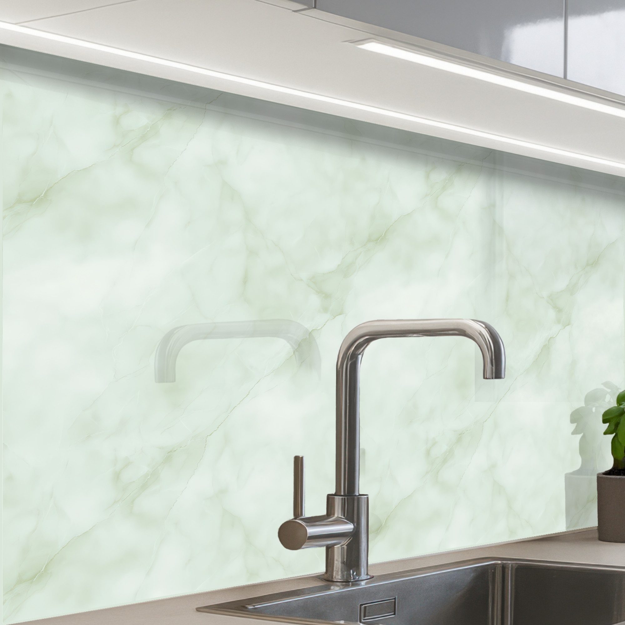 KitchenYeah Küchenrückwand Muster selbstklebend (keine Folie) Grün - Marmor - Fließende Adern, (1-tlg), Spritzschutz, Küche, Rückwand, Küchenwand, Küchenfront, 30x20 cm
