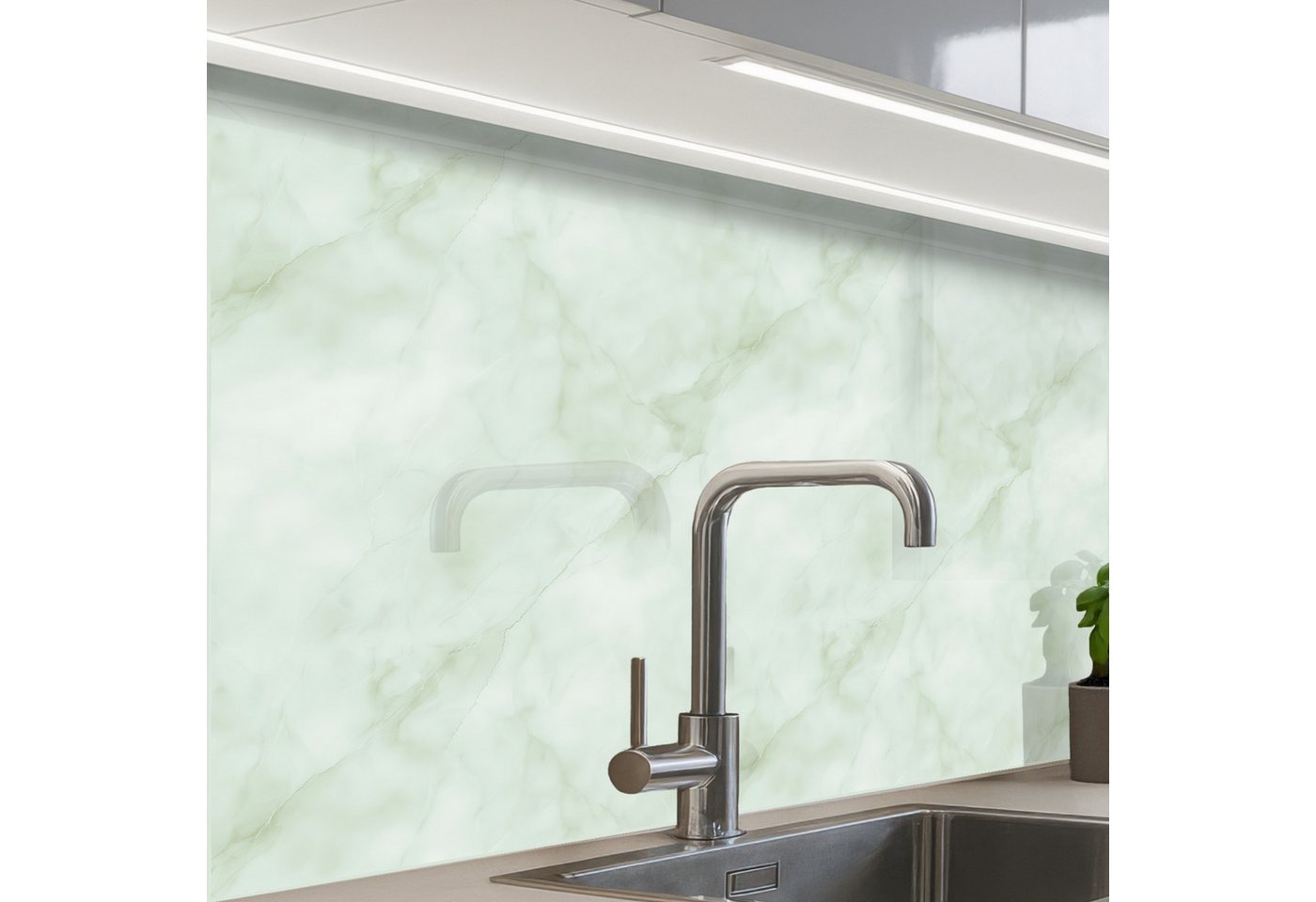 KitchenYeah Küchenrückwand Muster selbstklebend (keine Folie) Grün - Marmor - Fließende Adern, (1-tlg), Spritzschutz, Küche, Rückwand, Küchenwand, Küchenfront, 30x20 cm