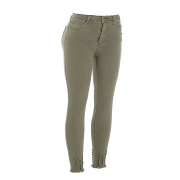 Ital-Design Skinny-fit-Jeans Damen Freizeit Used-Look Stretch High Waist Jeans in Olive