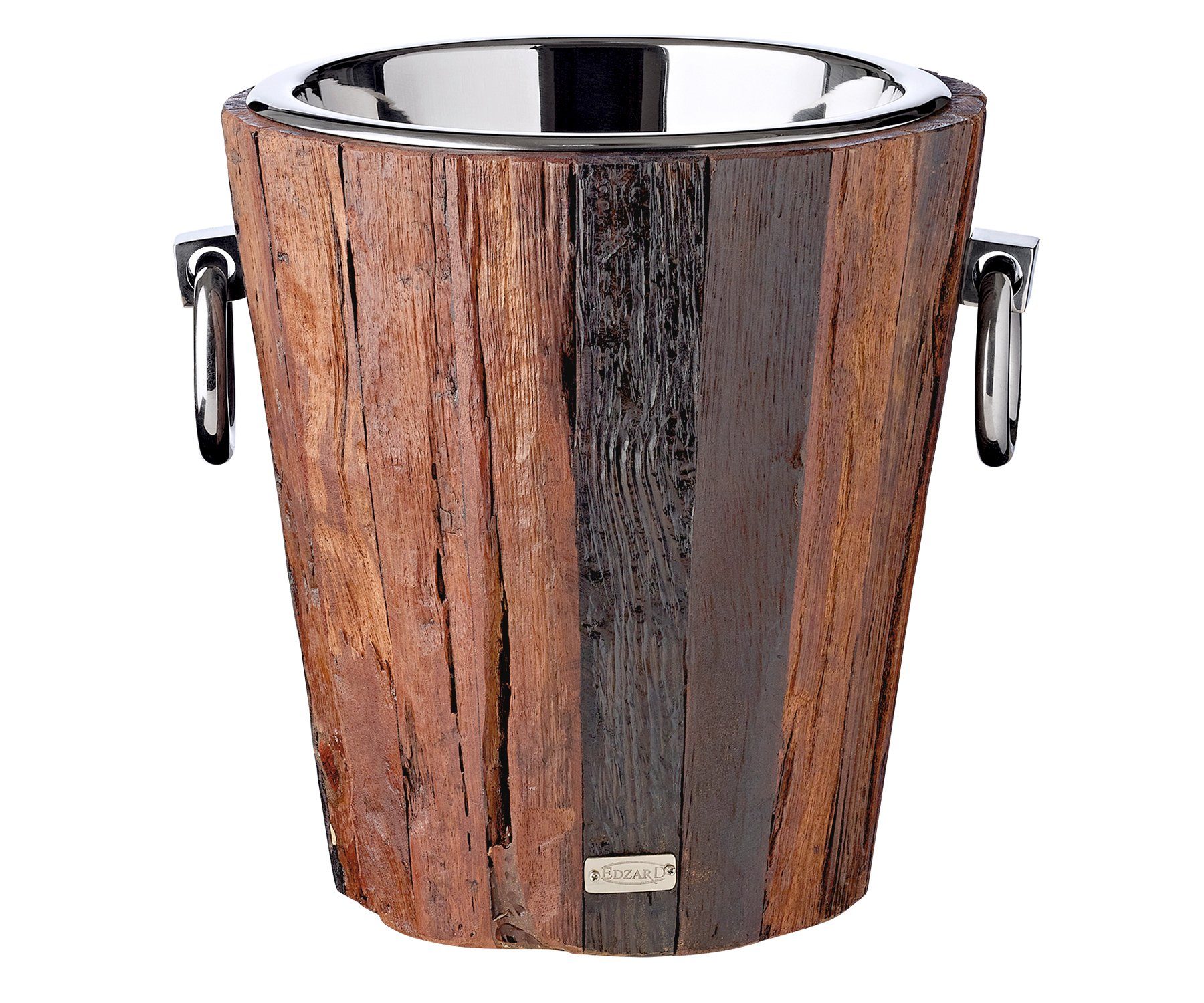 EDZARD Sektkühler Providence, Recyceltes Teakholz, Edelstahl, glänzend vernickelt, Ø 27 cm