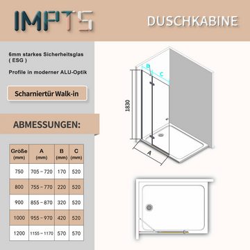 IMPTS Duschwand Walk in dusche Duschabtrennung Glaswand, Sicherheitsglas, 75-120 x 185/195 cm, faltbar Duschkabine, Glas Duschwand