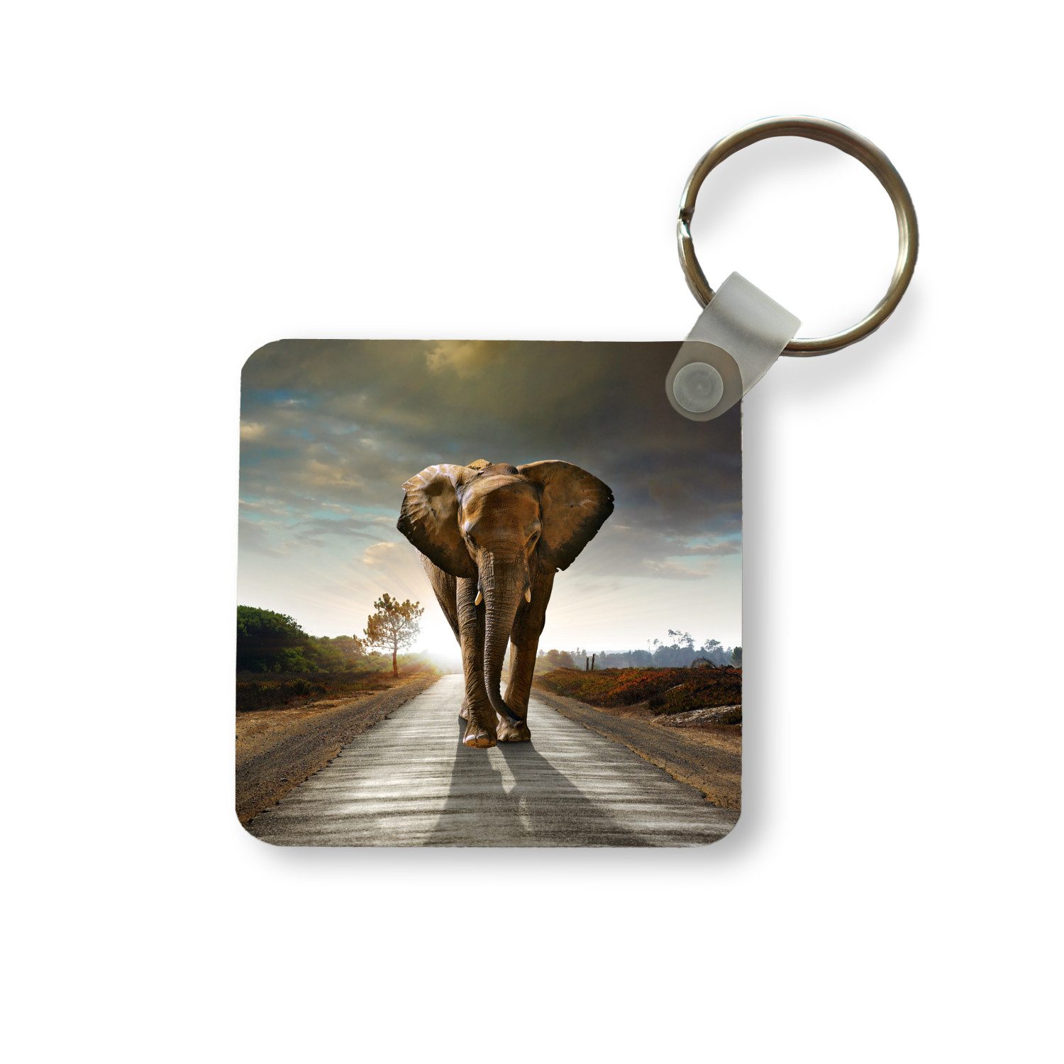 Schlüsselanhänger Elefant - Straße - Tiere - Sonnenuntergang - Landschaft