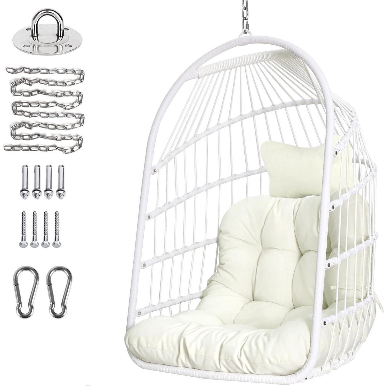 LuxusKollektion Hängesessel Hängesessel Rattan Korb Edelstahl Aufhängeset Weiß(stuhl Klassisch)