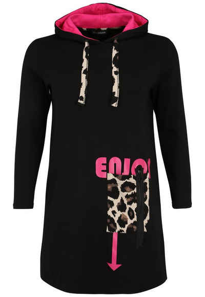 Doris Streich Longshirt Sweatshirt mit Hoody, Statement Print und Leo-Tasche mit Kapuze