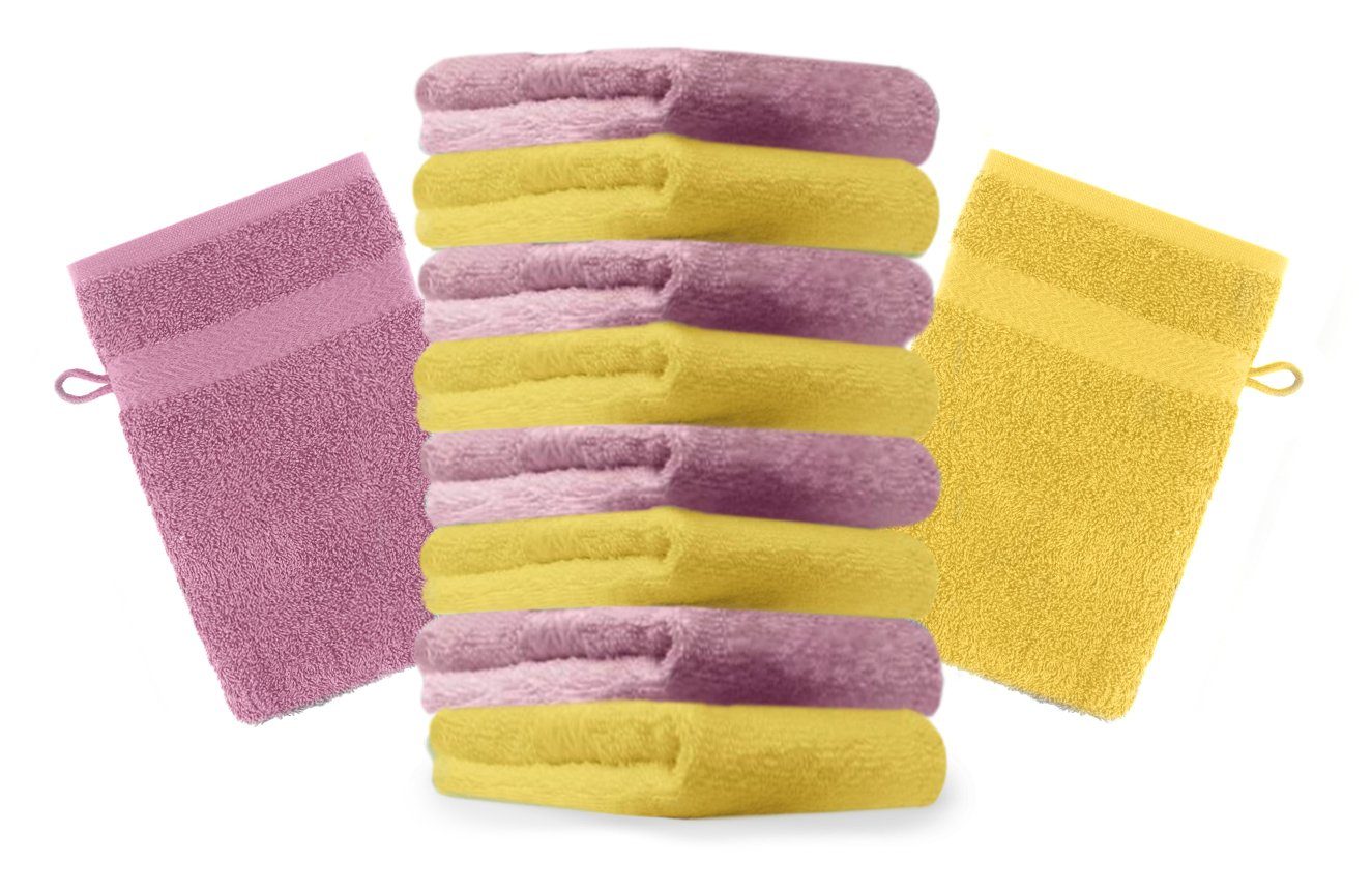 Stück Waschhandschuhe Betz Farbe (10-tlg) Set altrosa cm Baumwolle Waschlappen gelb und Premium 16x21 Waschhandschuh 10 100%