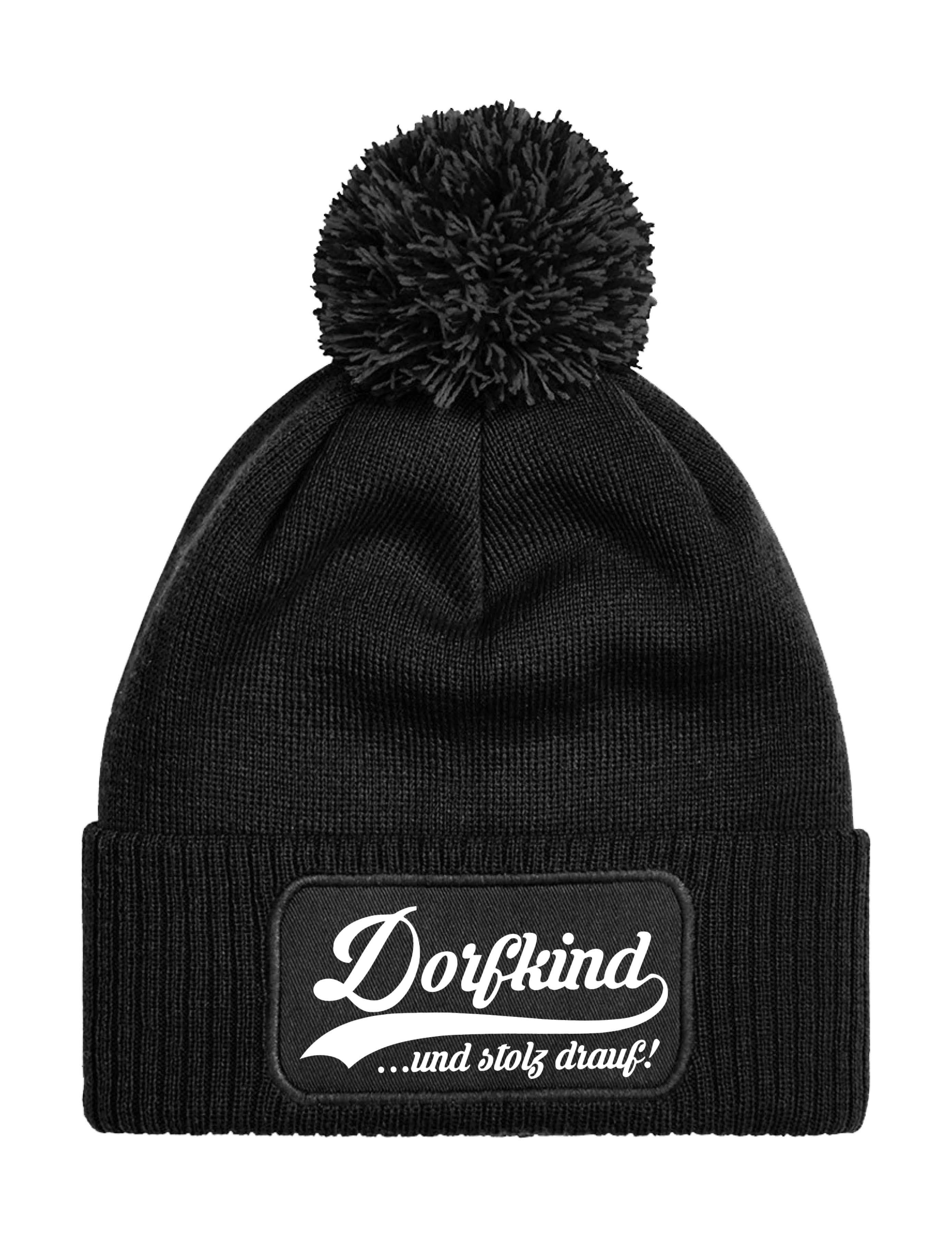 Youth Designz Beanie Unisex Strick Bommel Beanie Mütze mit Dorfkind Aufdruck Geschenk mit lustigen Logo für Damen und Herren