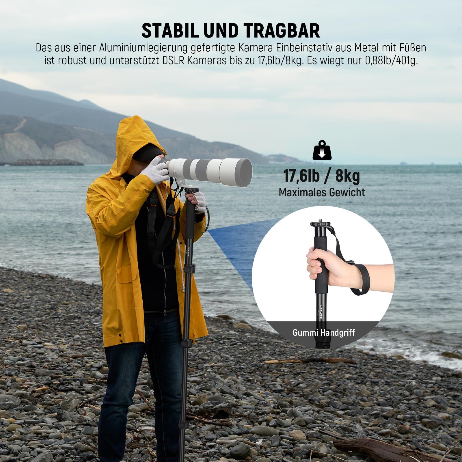 Neewer TP41 Einbeinstativ 155cm für DSLR Kameras, max. 8kg Einbeinstativ (höhenverstellbar von 67.5 bis 155 cm)