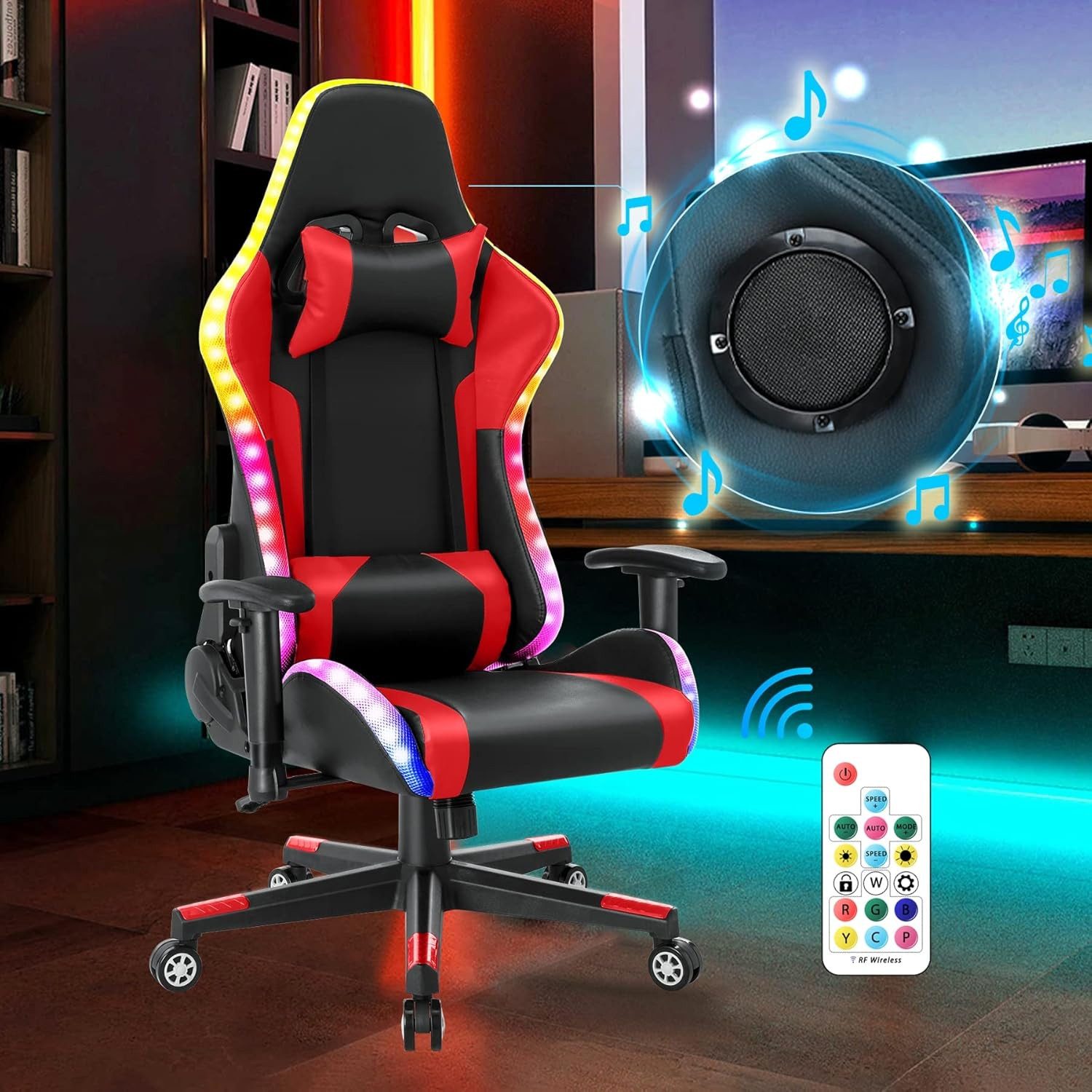HomeMiYN Gaming Chair Gaming Stuhl Lautsprechern LED-Leuchten ergonomischer günstig online kaufen