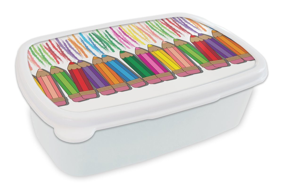 weiß für Kinder Brotbox Mädchen für - (2-tlg), - und Muster Lunchbox Erwachsene, Regenbogen, und Jungs Brotdose, Kunststoff, MuchoWow Farbstift