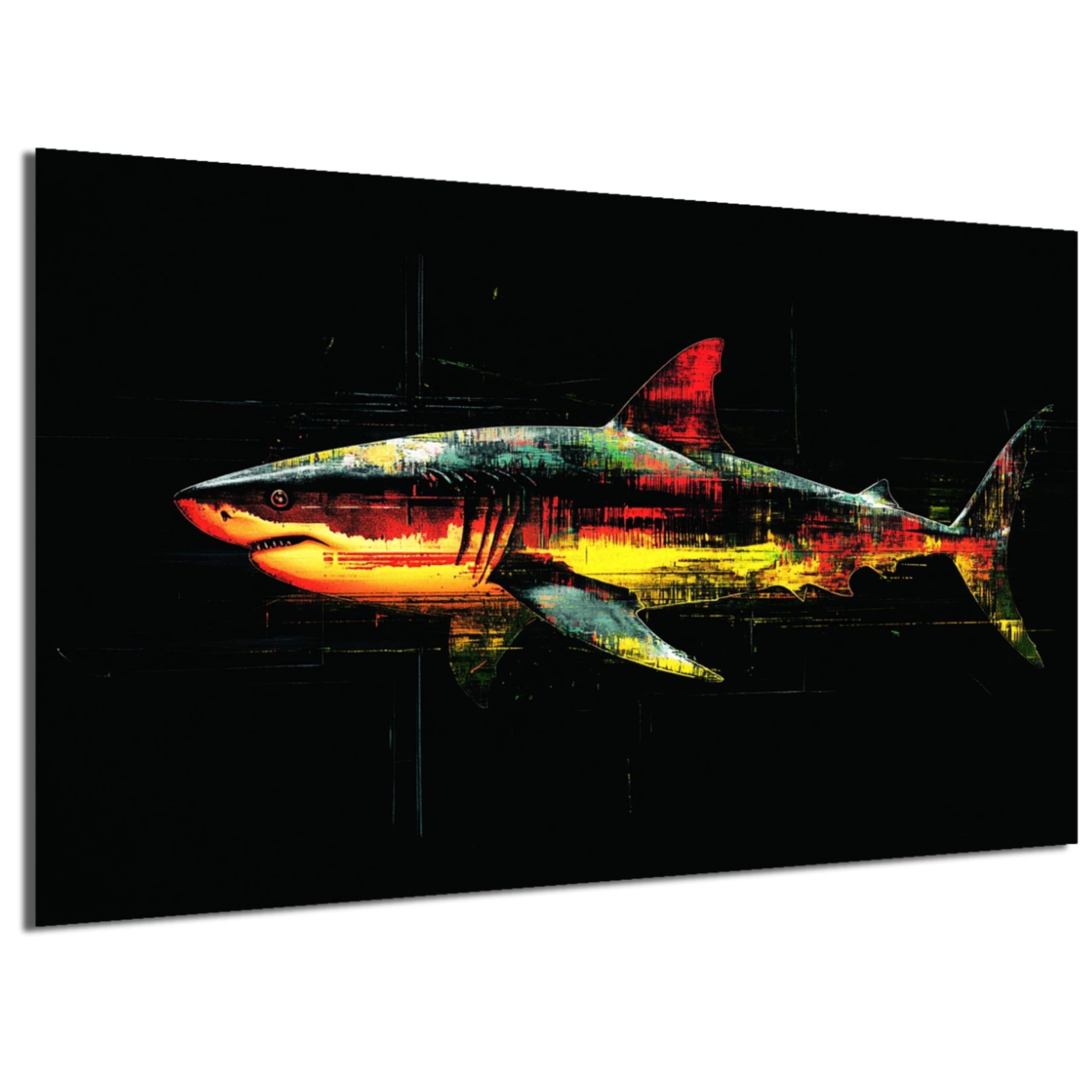 DARO Design Wandbild Tiere Pop Art Wandbilder Wand Deko Bilder Leinwandbild, (Hai - Bild groß Wohnzimmer Schlafzimmer Büro Flur Esszimmer Einteilig Querformat Fotodruck Pop-Art Tiere), 40x60 cm