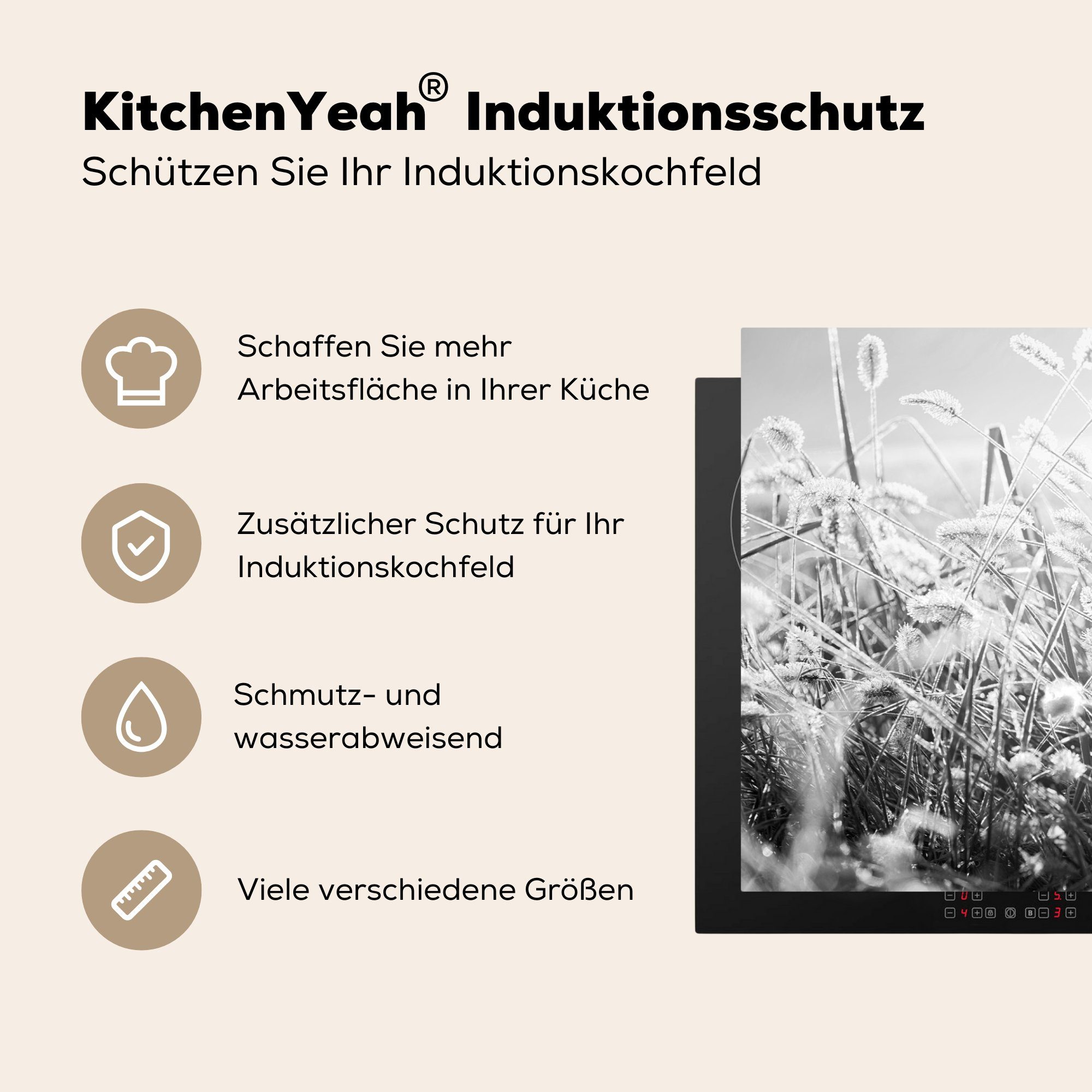 MuchoWow Herdblende-/Abdeckplatte Winter - Induktionskochfeld - die Schwarz für Eiscreme Vinyl, cm, 81x52 - Weiß, Schutz küche, Ceranfeldabdeckung (1 tlg)