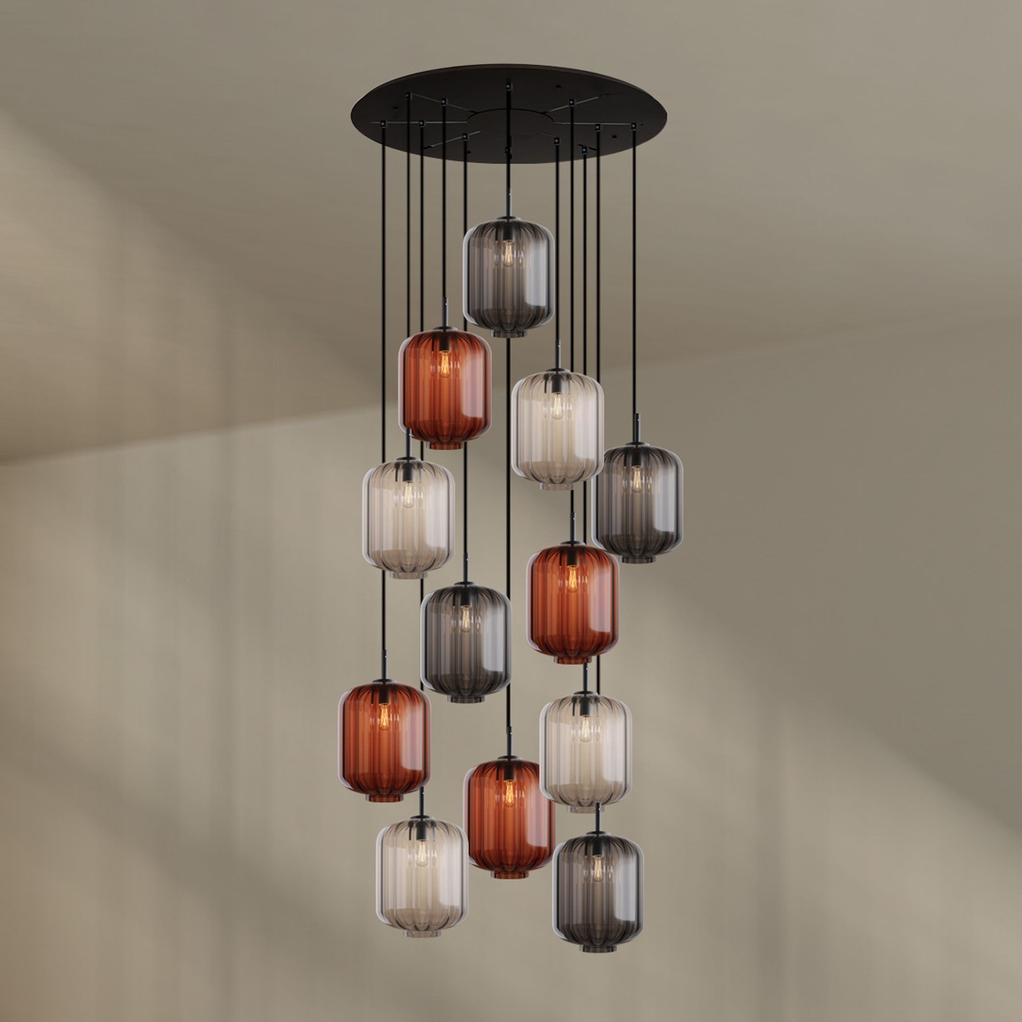 s.luce Pendelleuchte Velo Galerieleuchte 12-flg Ø 80cm Baldachin Ø 25cm Mehrfarbig