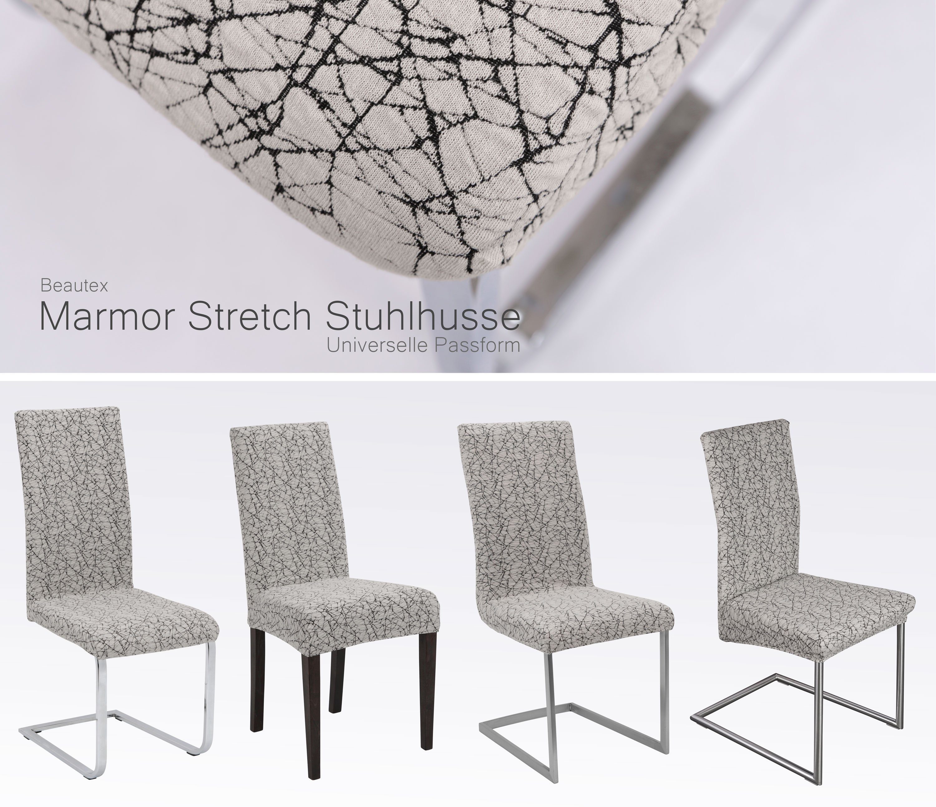 Beautex Stuhlhusse Universal Stretch Stuhlhussen, elastische Husse Bi-Elastic, Marmor