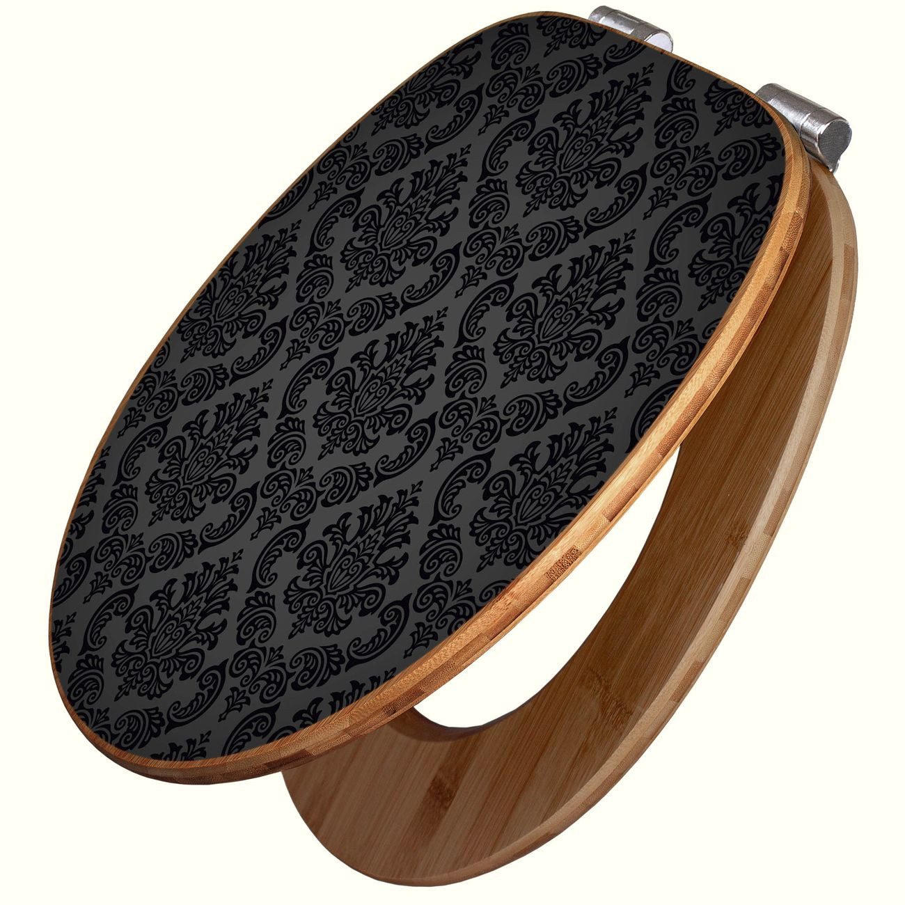 banjado WC-Sitz aus Bambus mit Absenkautomatik Motiv Black Deluxe (umweltfreundliches Material, integrierte Absenkautomatik), 45,8 x 37,5 x 5 cm