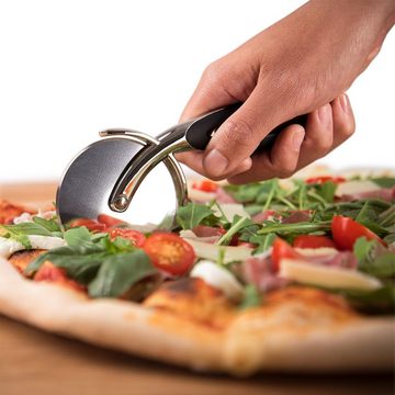 Blumtal Pizzaschneider Pizzaroller aus Edelstahl mit stabilem Rad und doppelseitigen Schliff, mit Fingerschutz und ergonomischen Griff, 100% rostfrei