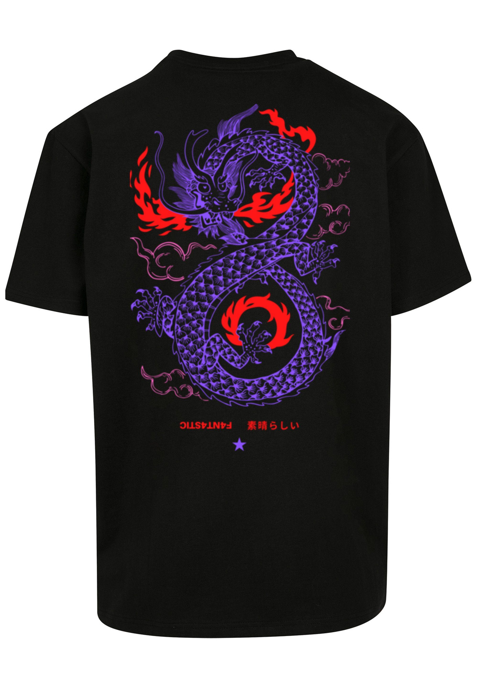 Japan F4NT4STIC Print T-Shirt Drache schwarz Feuer