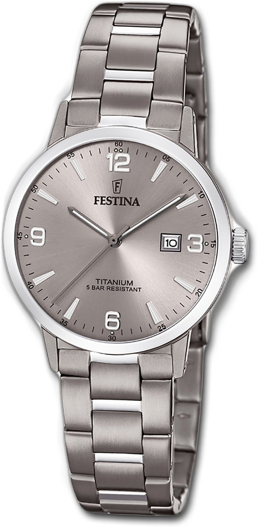 Uhr, Festina Damen (ca. Titan Festina mittel Titanarmband Damenuhr silber, 31mm) rund, Quarzuhr