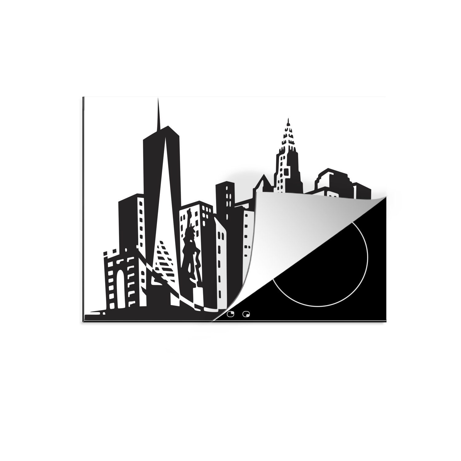 MuchoWow Herdblende-/Abdeckplatte New York - Manhattan - Illustration, Vinyl, (1 tlg), 70x52 cm, Mobile Arbeitsfläche nutzbar, Ceranfeldabdeckung