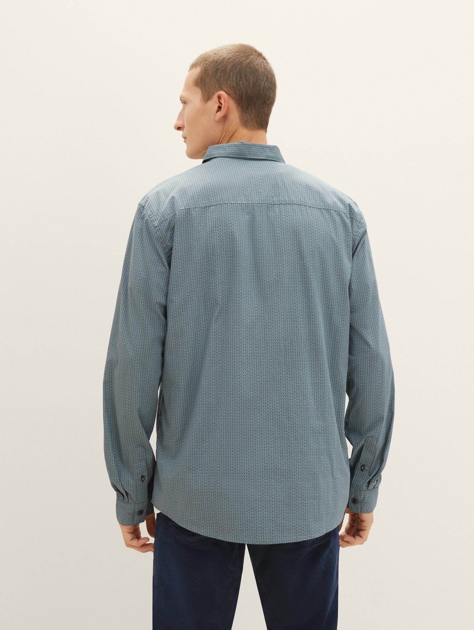 geometric mint Hemd Allover-Print grey Langarmhemd design TOM mit TAILOR