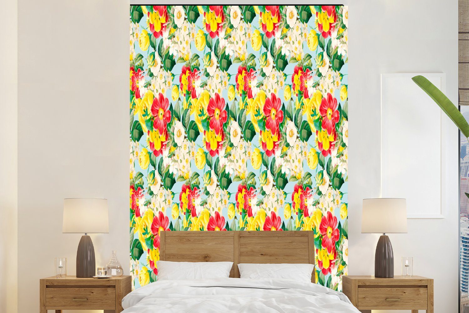 MuchoWow Fototapete Blumen - Rosen - Farben - Muster, Matt, bedruckt, (3 St), Montagefertig Vinyl Tapete für Wohnzimmer, Wandtapete