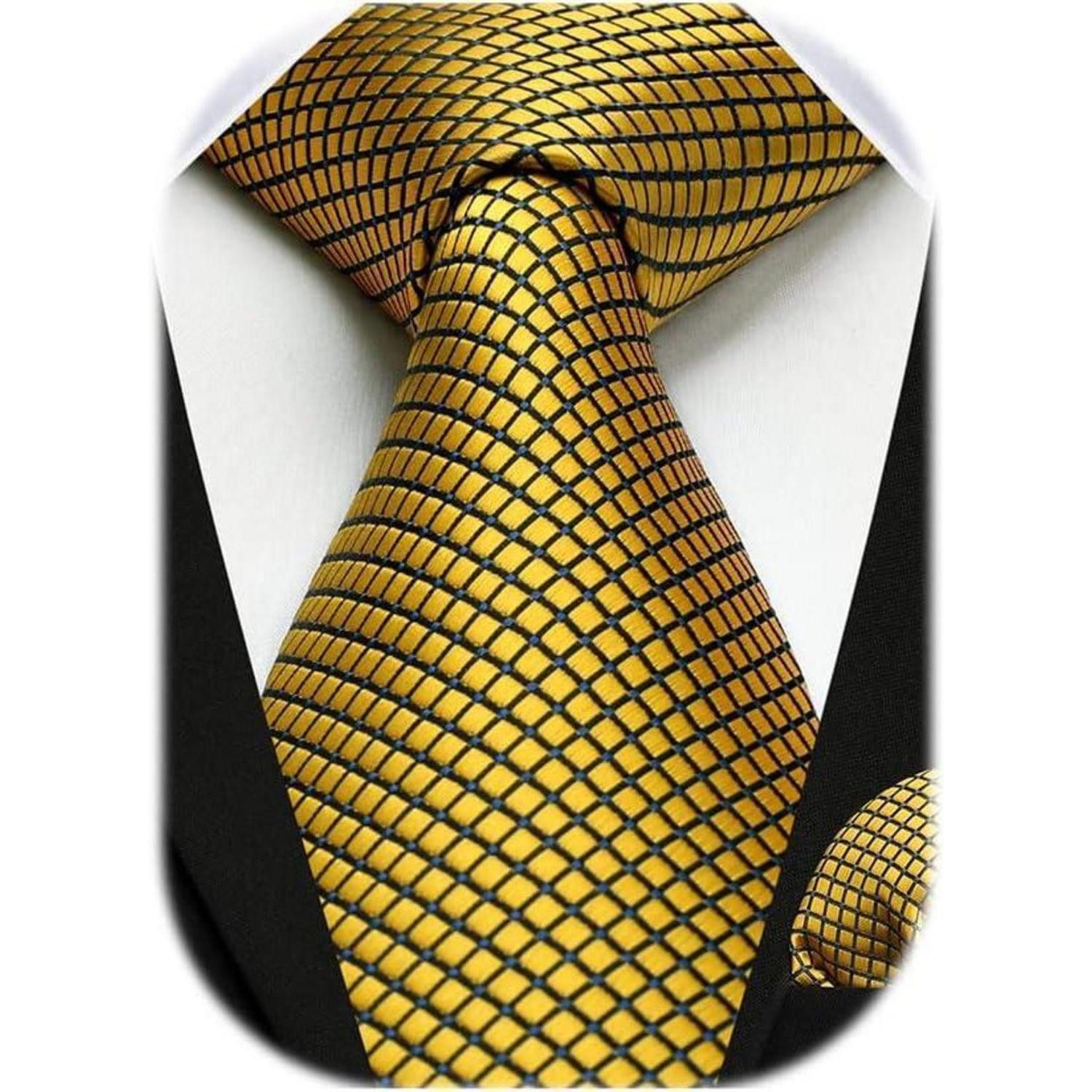 LuxusKollektion Krawatte Krawatte Herren Hochzeit kariert Taschentuch Blumen Set Gold-2